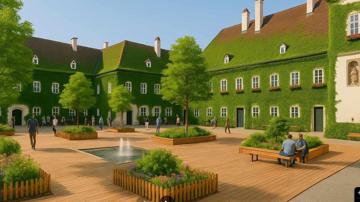 Ungewohnter Anblick aufs Museum: Der Domplatz in St. Pölten.