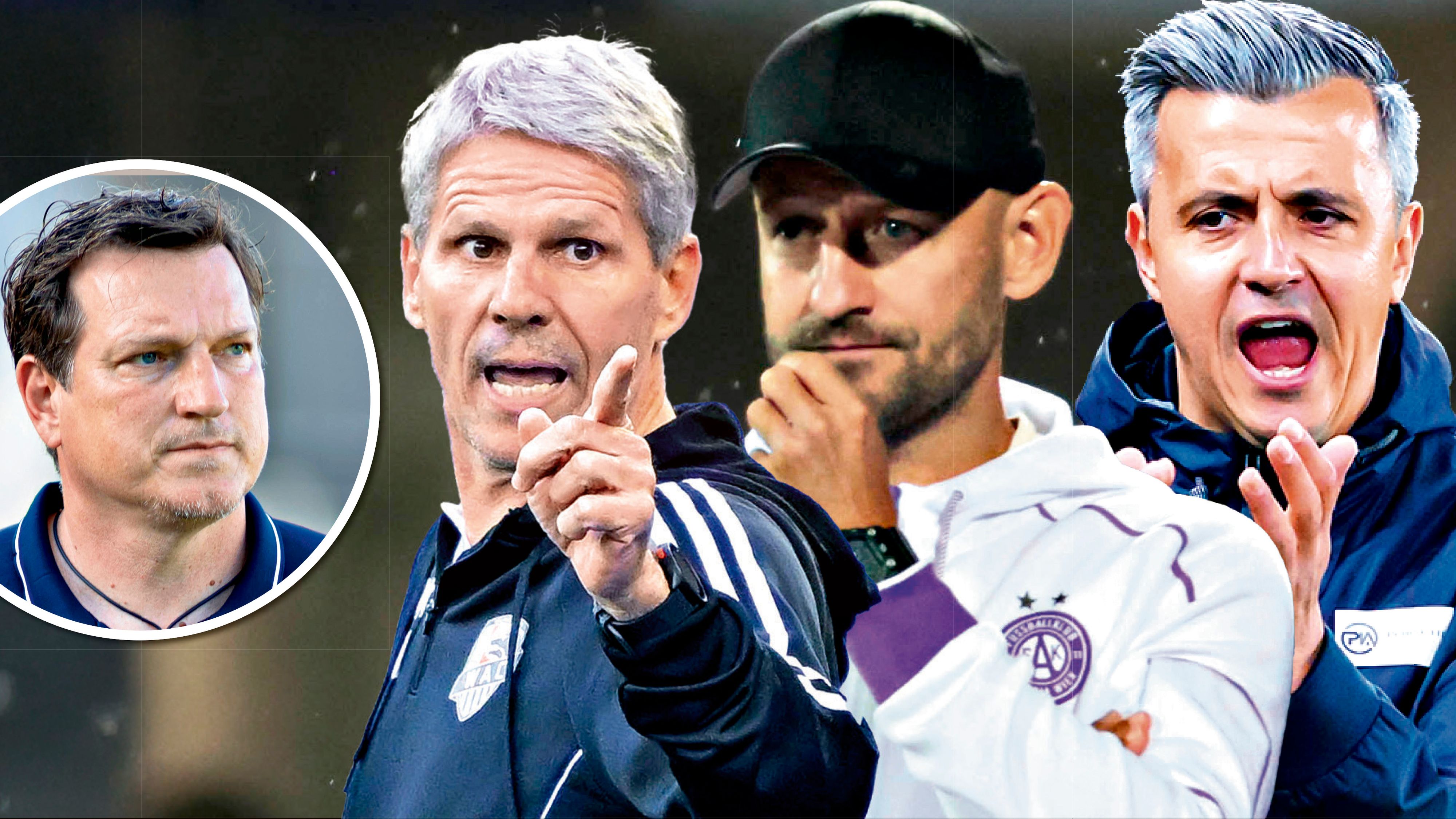 Herzog und die längstdienenden Liga-Trainer Kühbauer, Helm und Semlic.