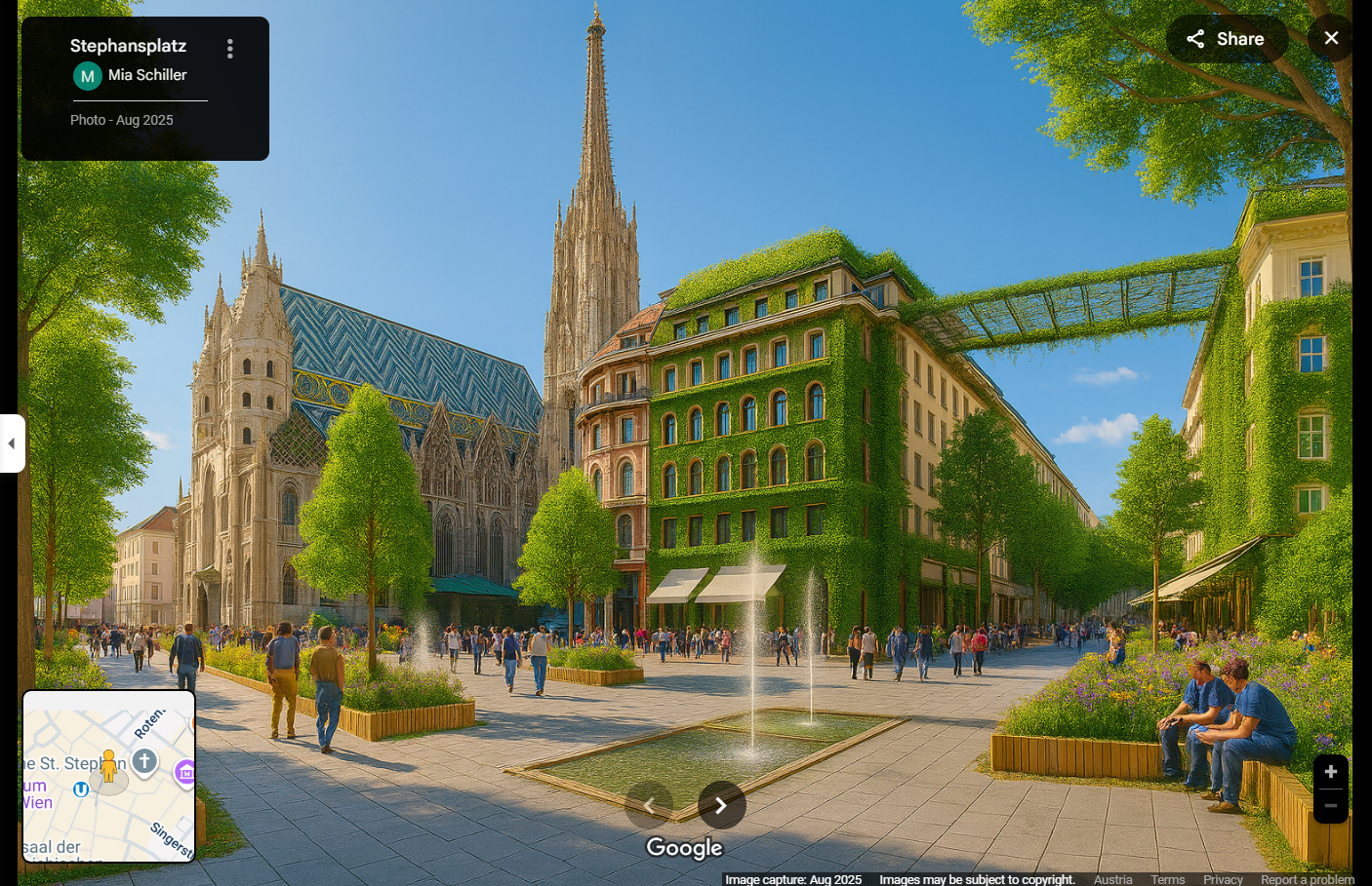 Grüne Oase: So erscheint der Stephansplatz neuerdings auf Google Maps.