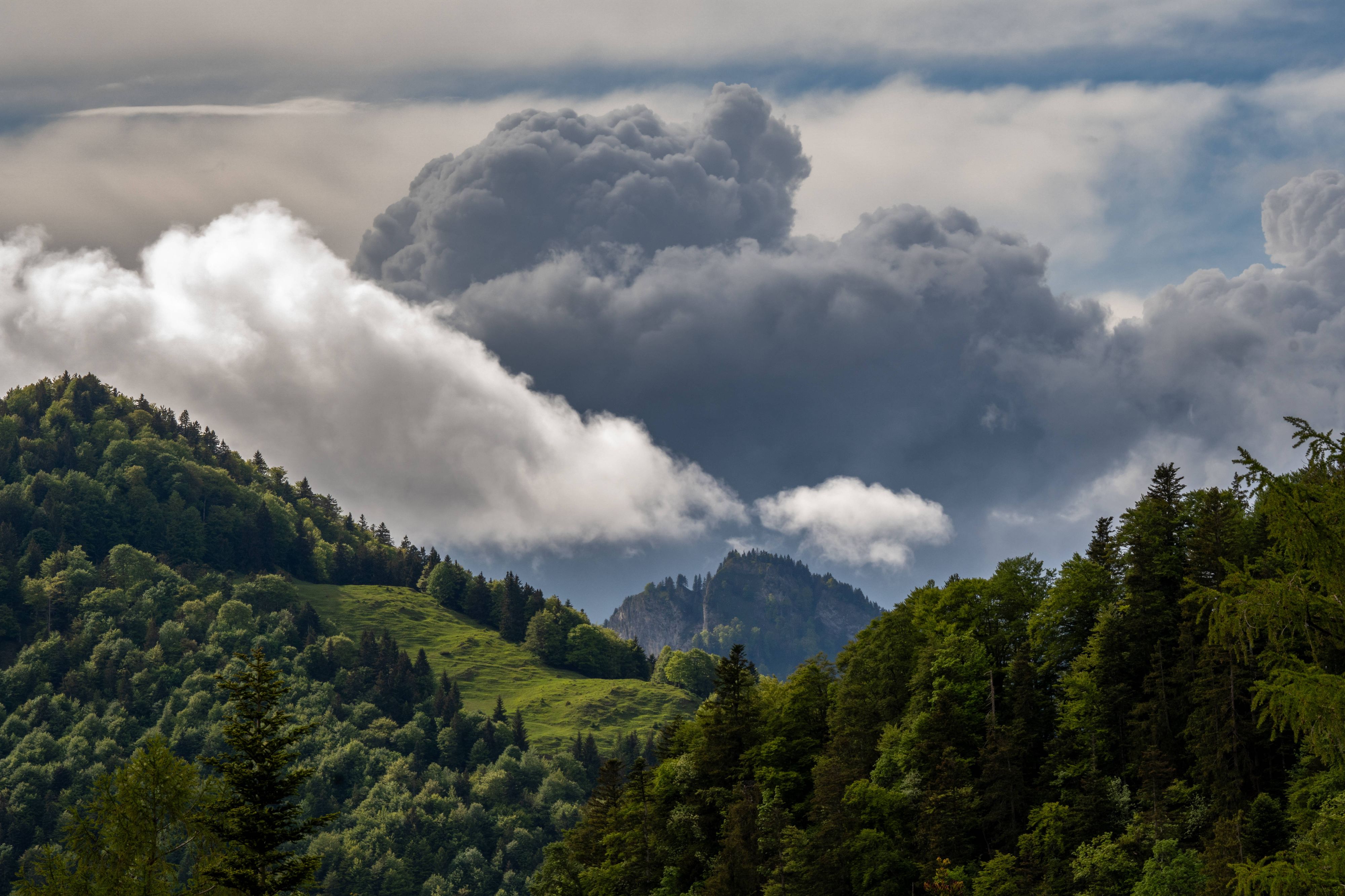 Dunkle Gewitterwolken ziehen in Österreich auf.