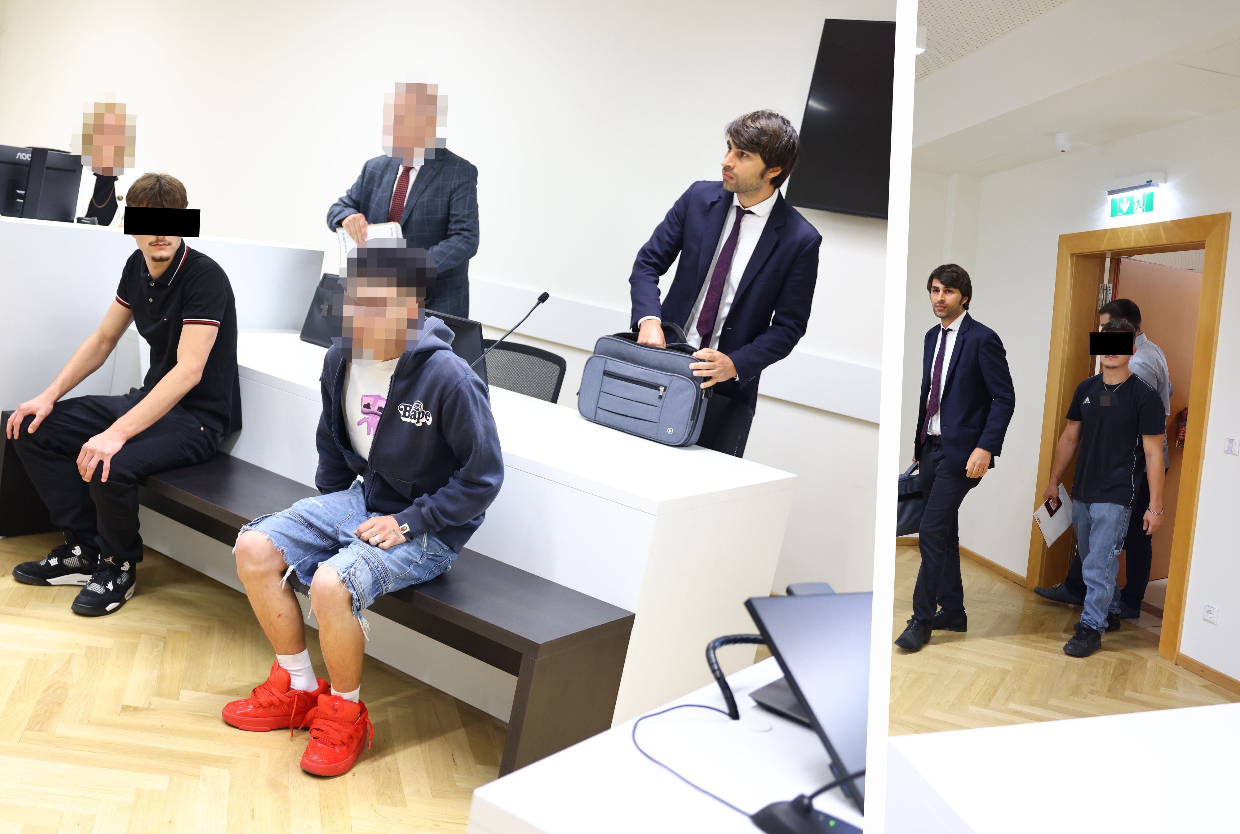 Die drei jungen Rapper mussten sich am Wiener Landesgericht wegen eines mutmaßlichen Macheten-Raubs verantworten – das Opfer blieb der Verhandlung fern.