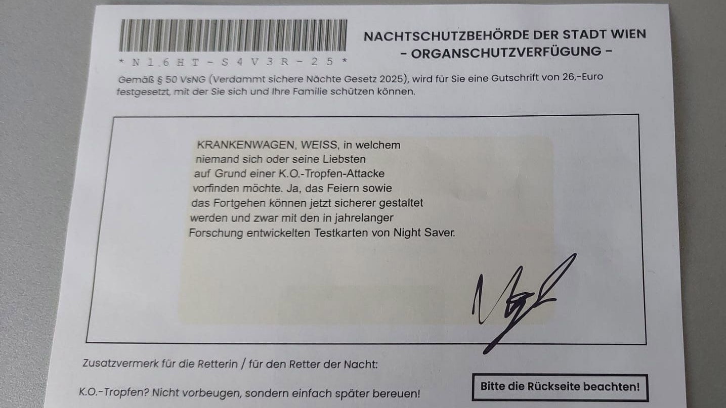 Die Vorderseite des Werbezettels.