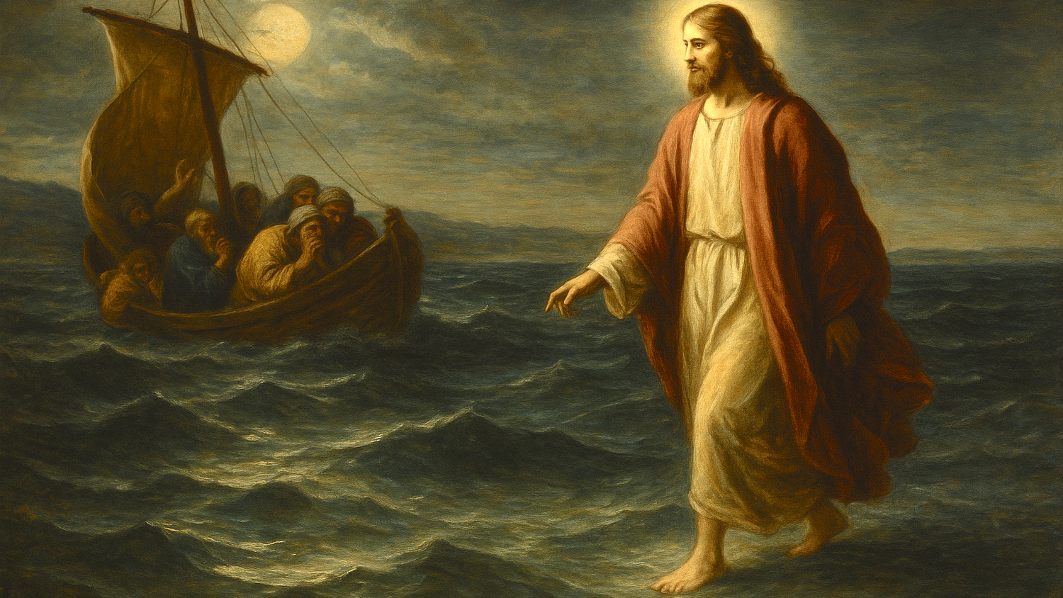 Biblisches Wunder: Jesus wandelt über den See Genezareth.