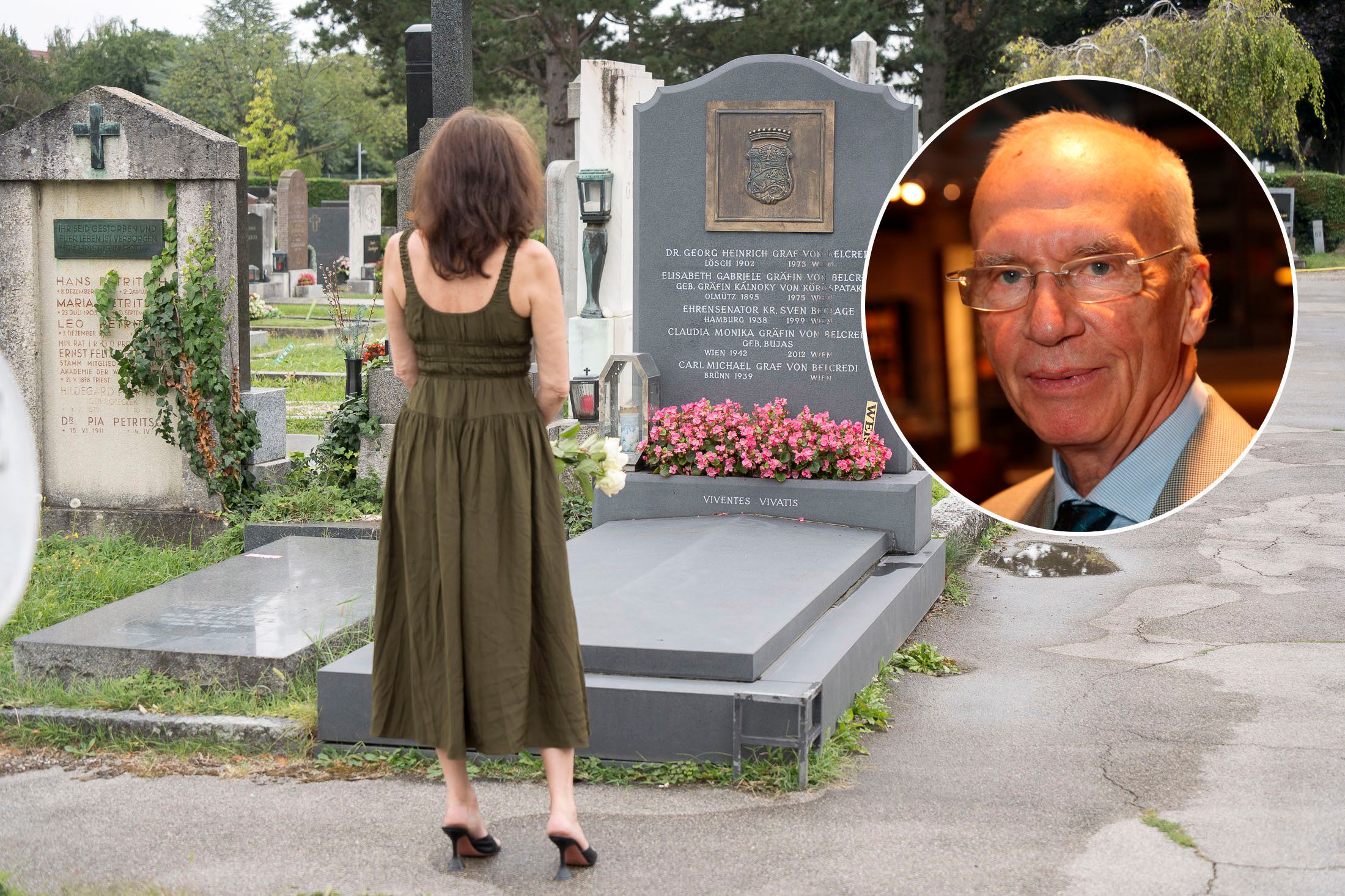 Ex-ORF-Moderator Carl Belcredi (r.) soll den Grabstein von Angelica Berlages Eltern ausgetauscht haben.