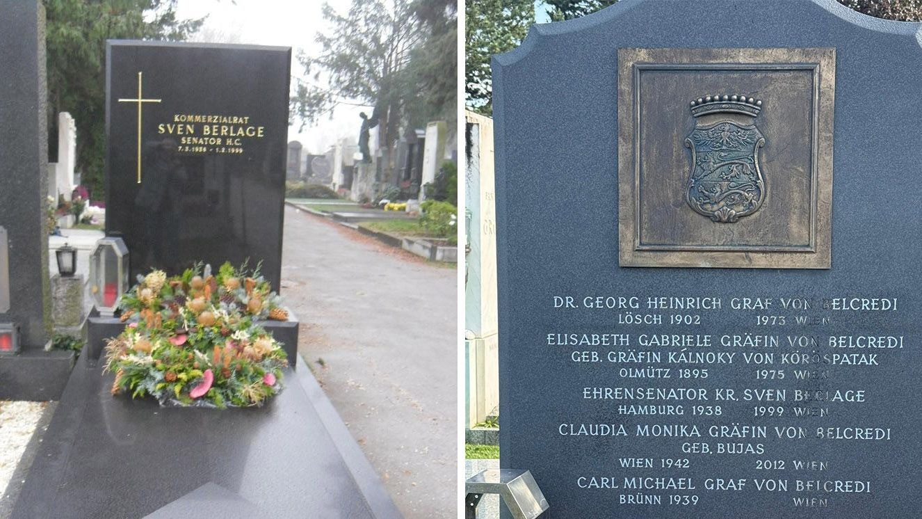 Links das Grab vor dem Tod von Claudia Belcredi, rechts der getauschte Grabstein.