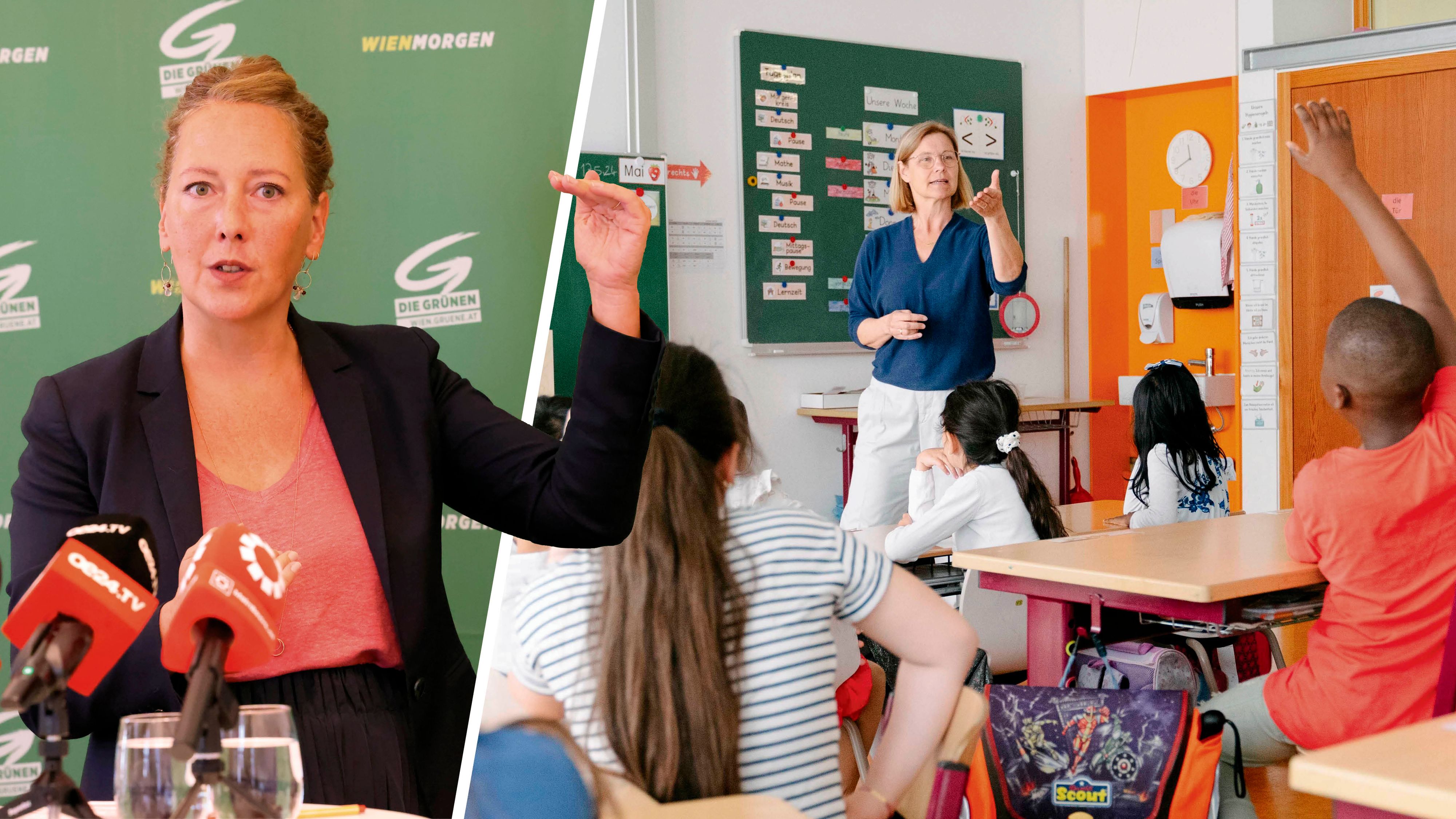 Parteivorsitzende der Grünen Wien, Judith Pühringer (li.) drängt auf Reformen im Bildungsbereich.