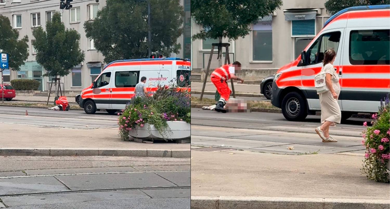 Die Frau wurde von dem Rettungsfahrzeug erfasst und verletzt.