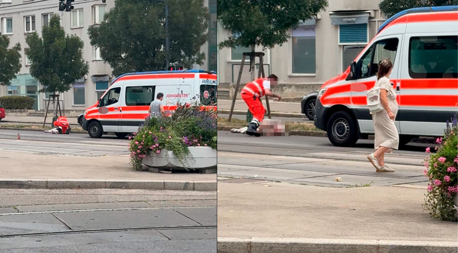 Die Frau wurde von dem Rettungsfahrzeug erfasst und verletzt.