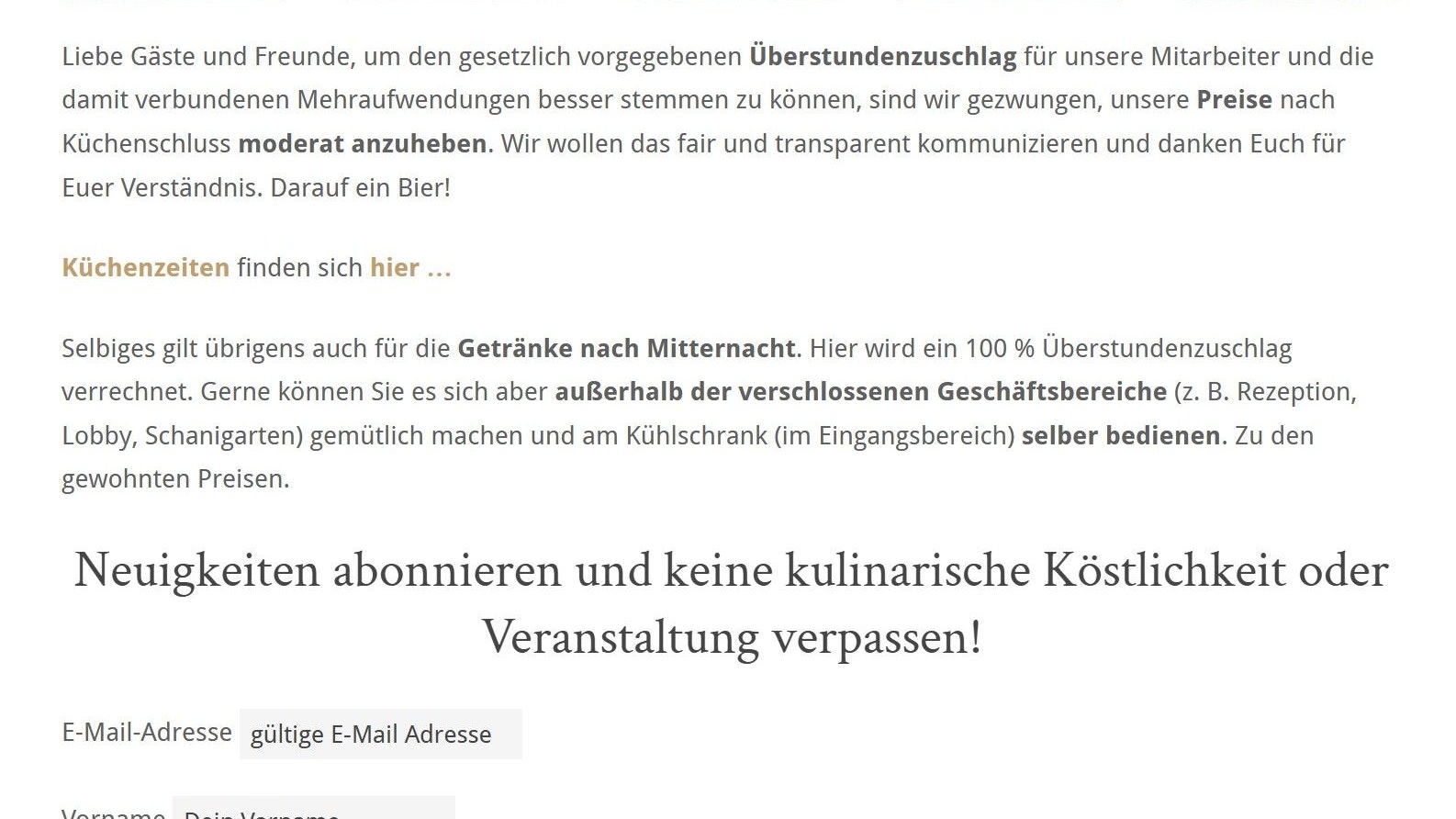 Hier erklärt der Wirt auf seiner Website die Preisstaffelung.
