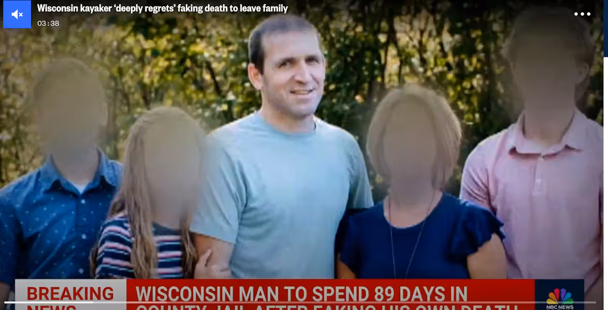 Ryan B. aus Wisconsin täuschte seinen Tod vor, um seine Frau und die drei Kinder zu verlassen.
