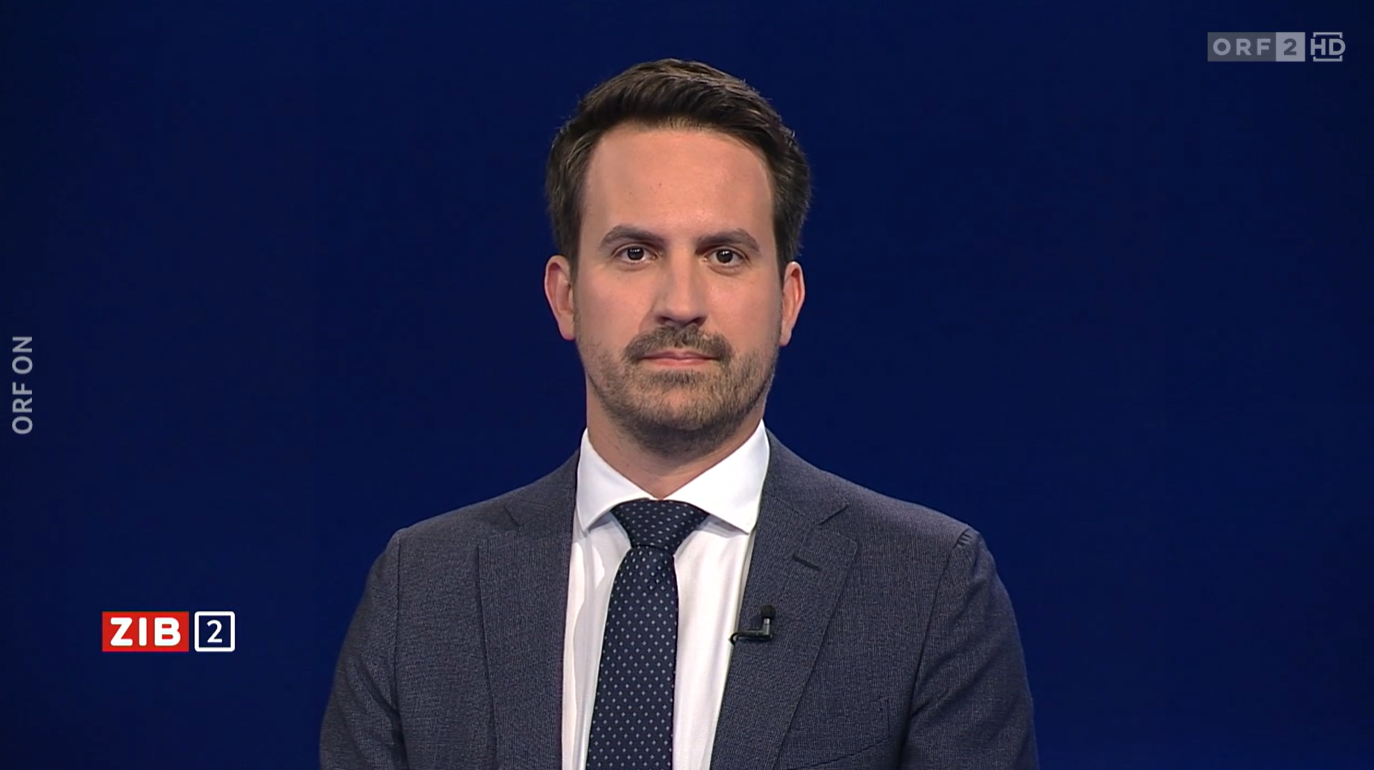 Bildungsminister Christoph Wiederkehr im ZIB2-Studio. Archivbild.