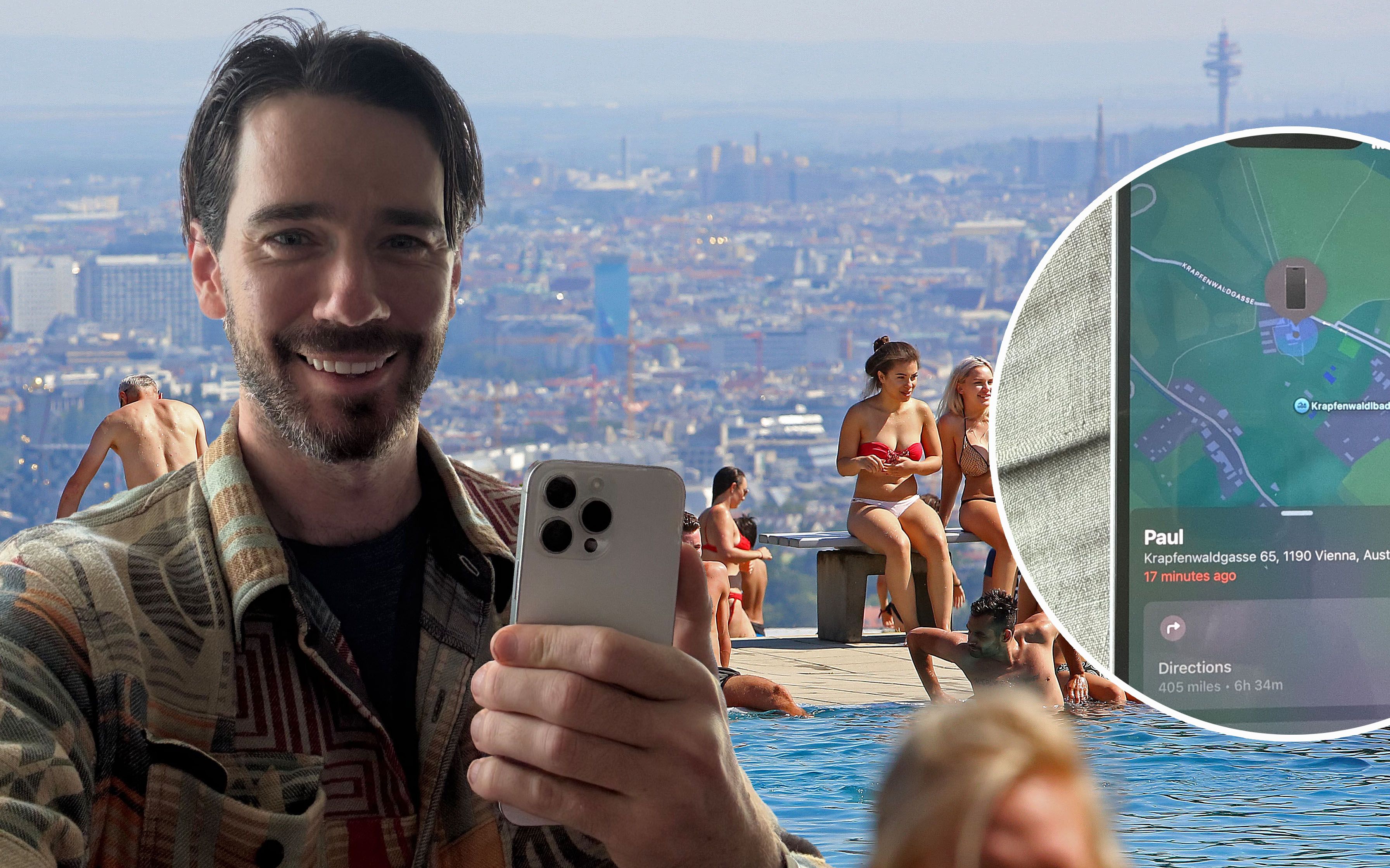 Happy End: Paul B. (42) mit seinem wiedergefundenen iPhone – die Polizei holte es nach 24h Drama im Krapfenwaldlbad zurück.