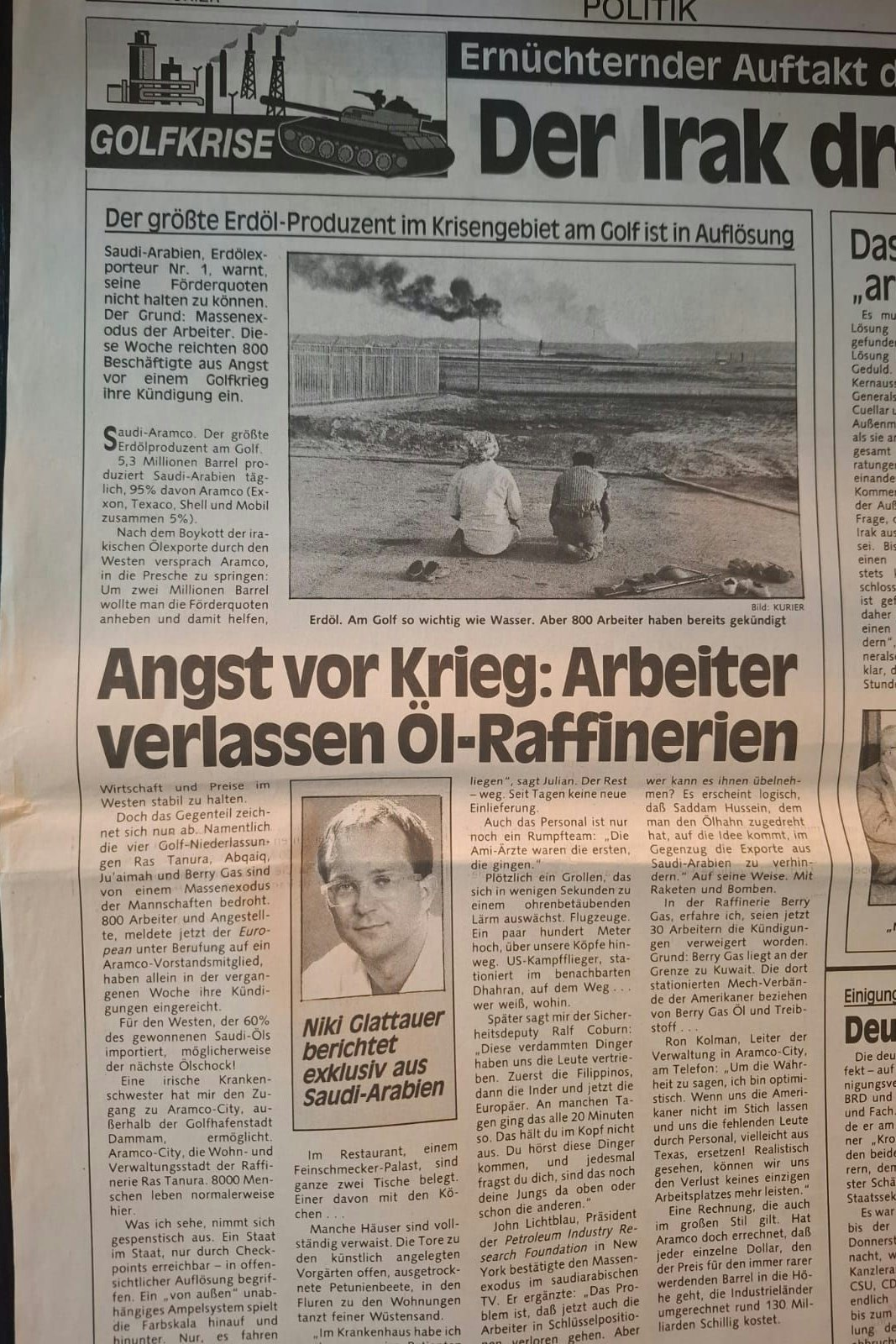 Glattauer als Journalist im Einsatz für den Kurier im Golfkrieg