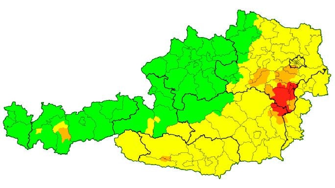 Die aktuellen Unwetterwarnungen. Stand 15.50 Uhr