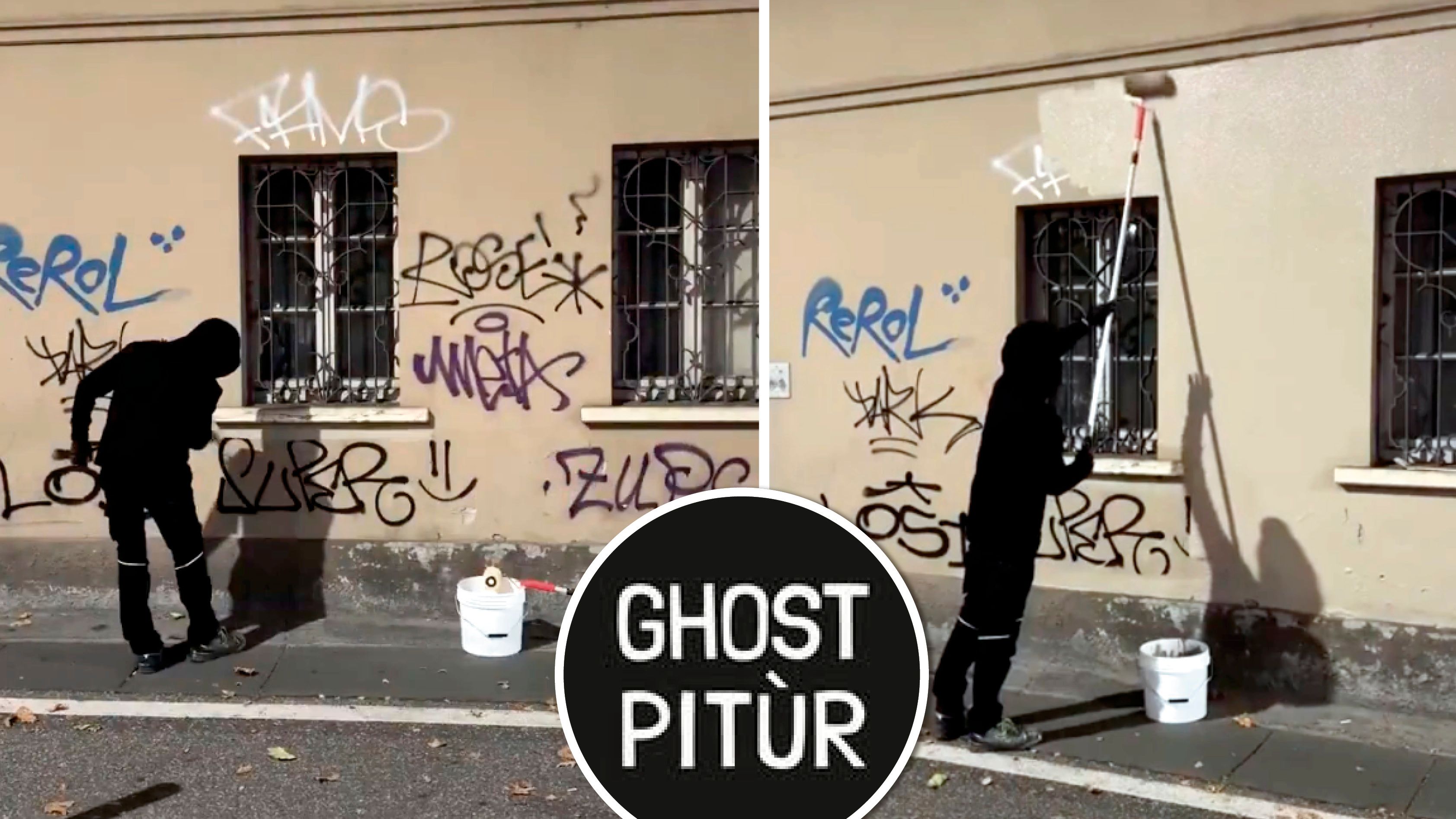 Ghost Pitùr übermalt Graffitis in Brescia
