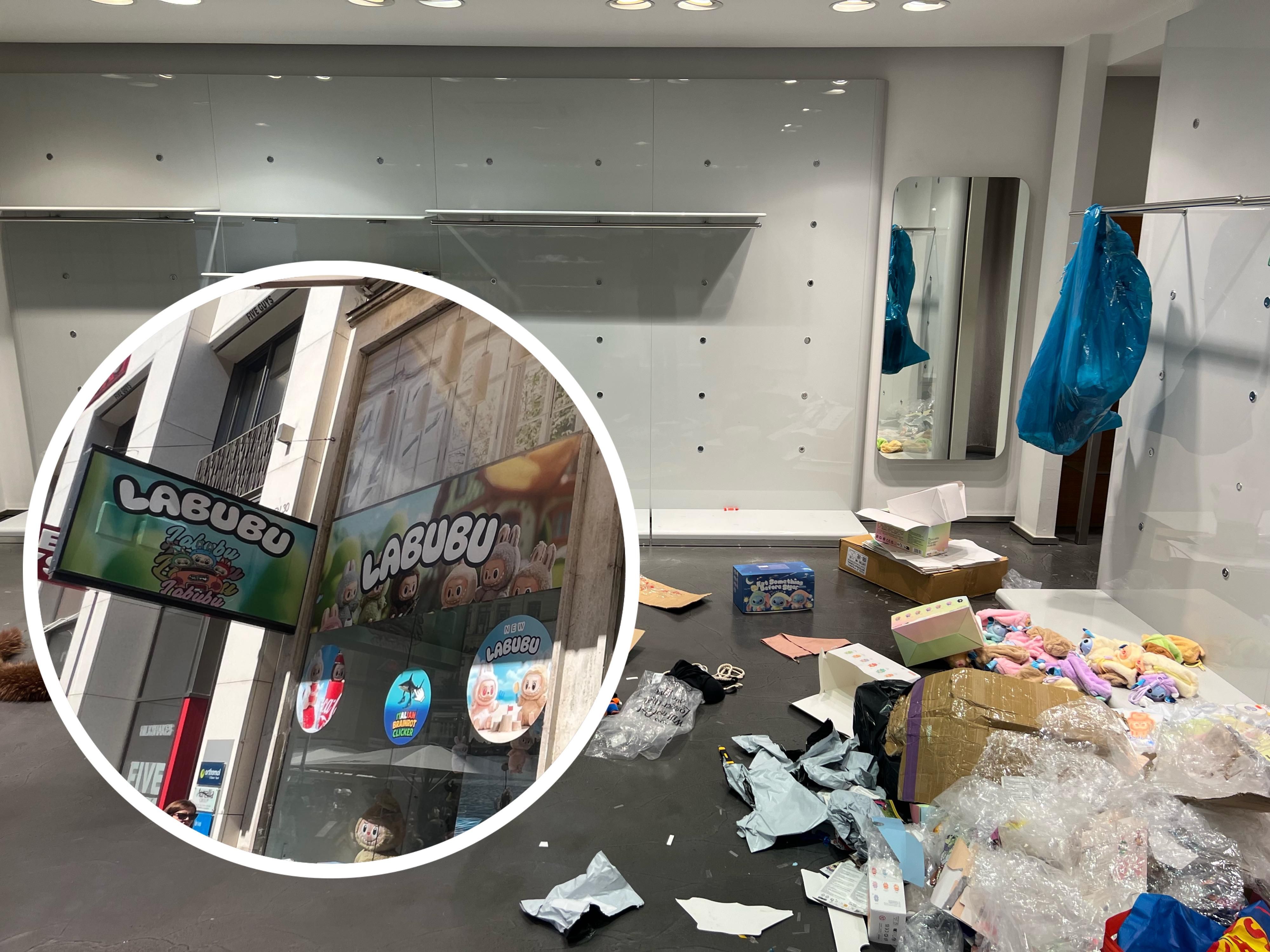 Im Shop bot sich einem Leserreporter ein Bild der Verwüstung: aufgeschlitzte Pakete, ungeordnete Waren und fehlende Unterlagen. Zwischen Plüschfiguren und Kartons herrschte pures Chaos