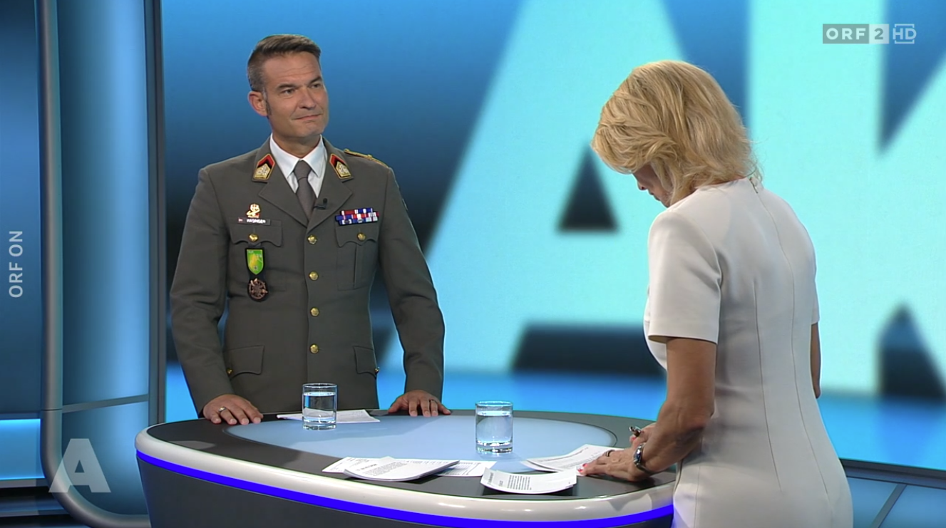 Oberst Matthias Wasinger im ORF-Studio am Montag, 1. September 2025 (Archivbild)