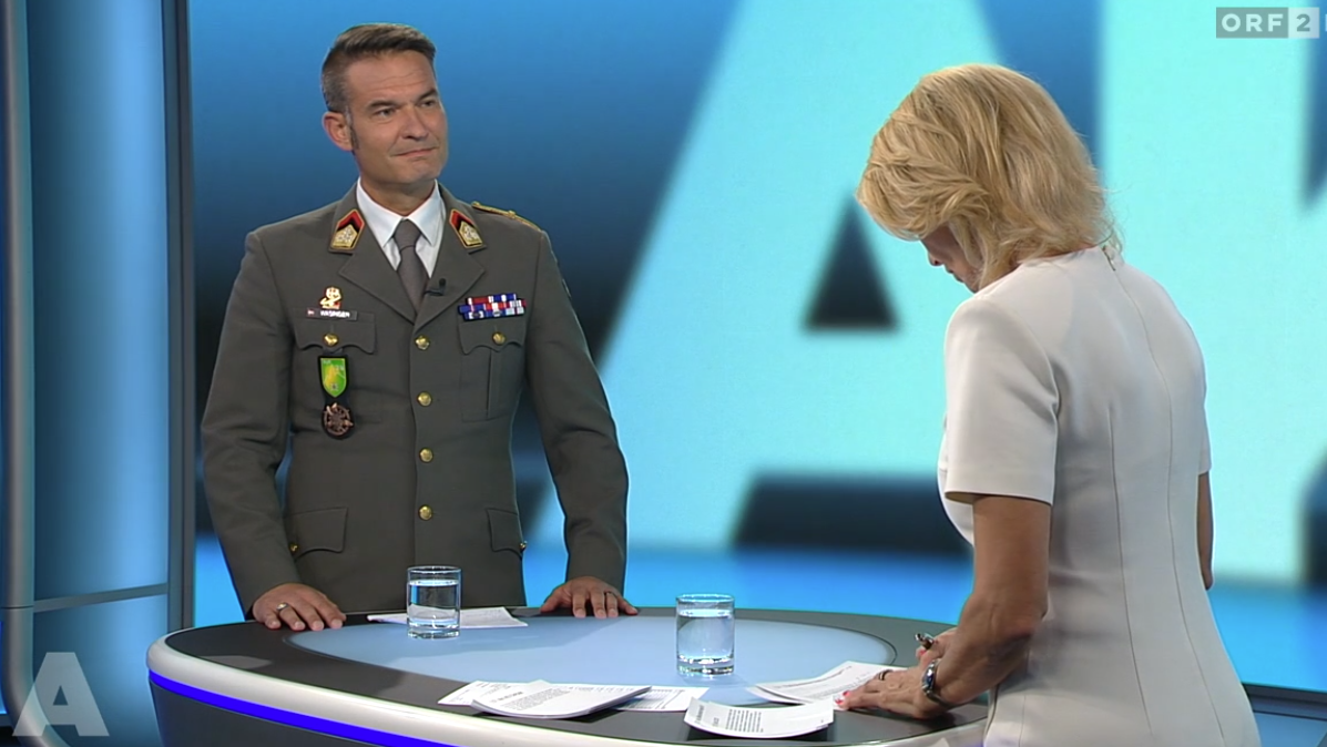 Oberst Matthias Wasinger im ORF-Studio am Montag, 1. September 2025