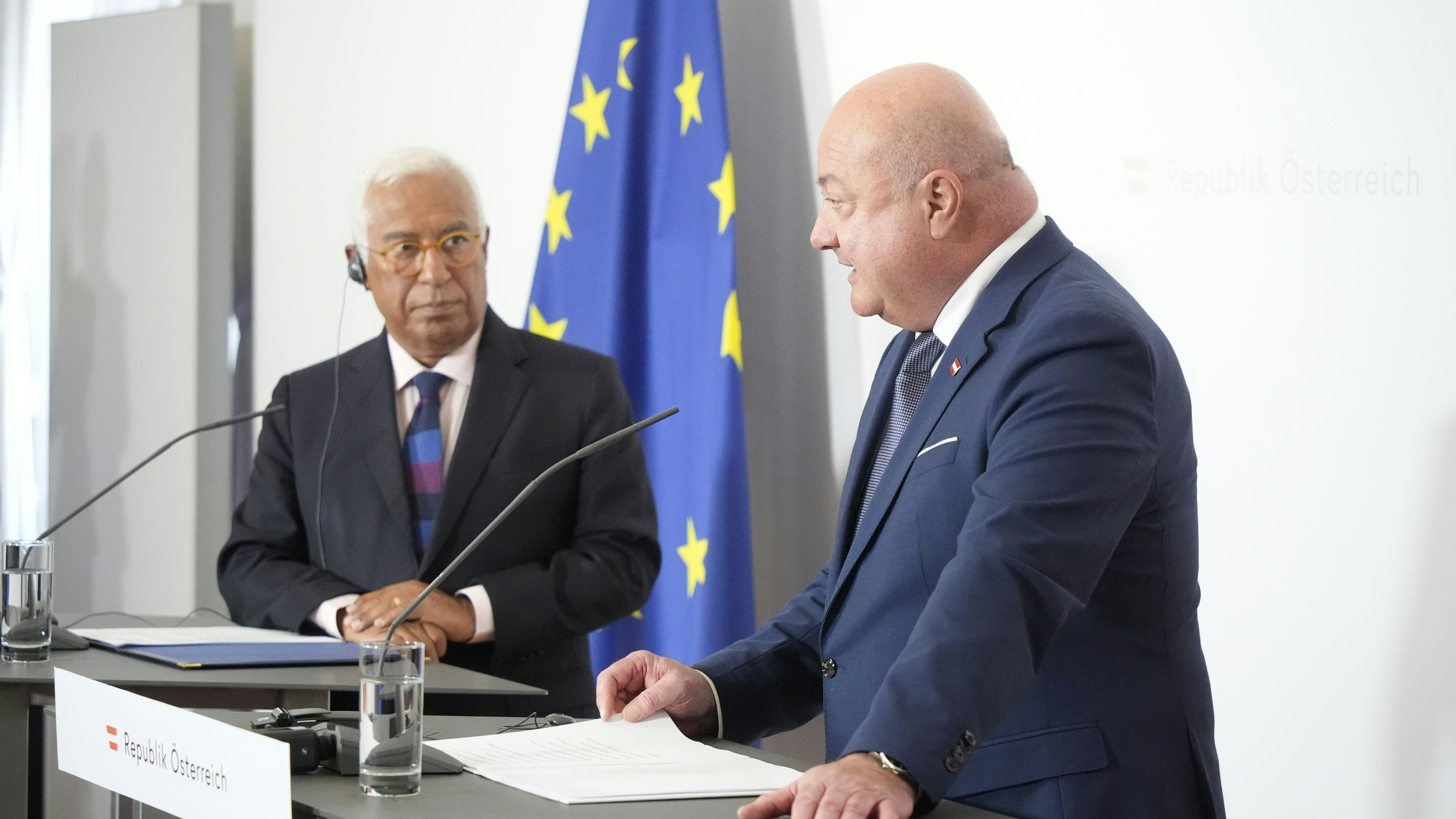 VP-Kanzler Stocker empfing EU-Ratspräsident Costa in Wien zu einem Arbeitsgespräch.