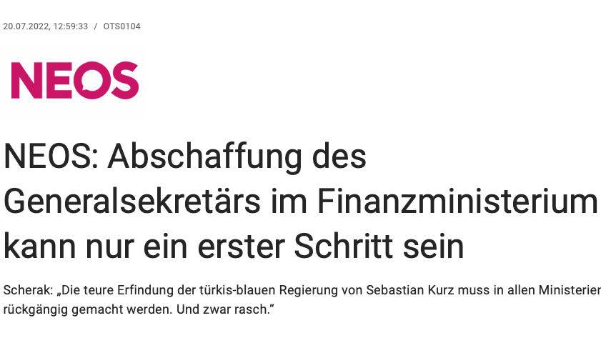 2022 übten die Neos noch harte Kritik an teuren Generalsekretariaten.