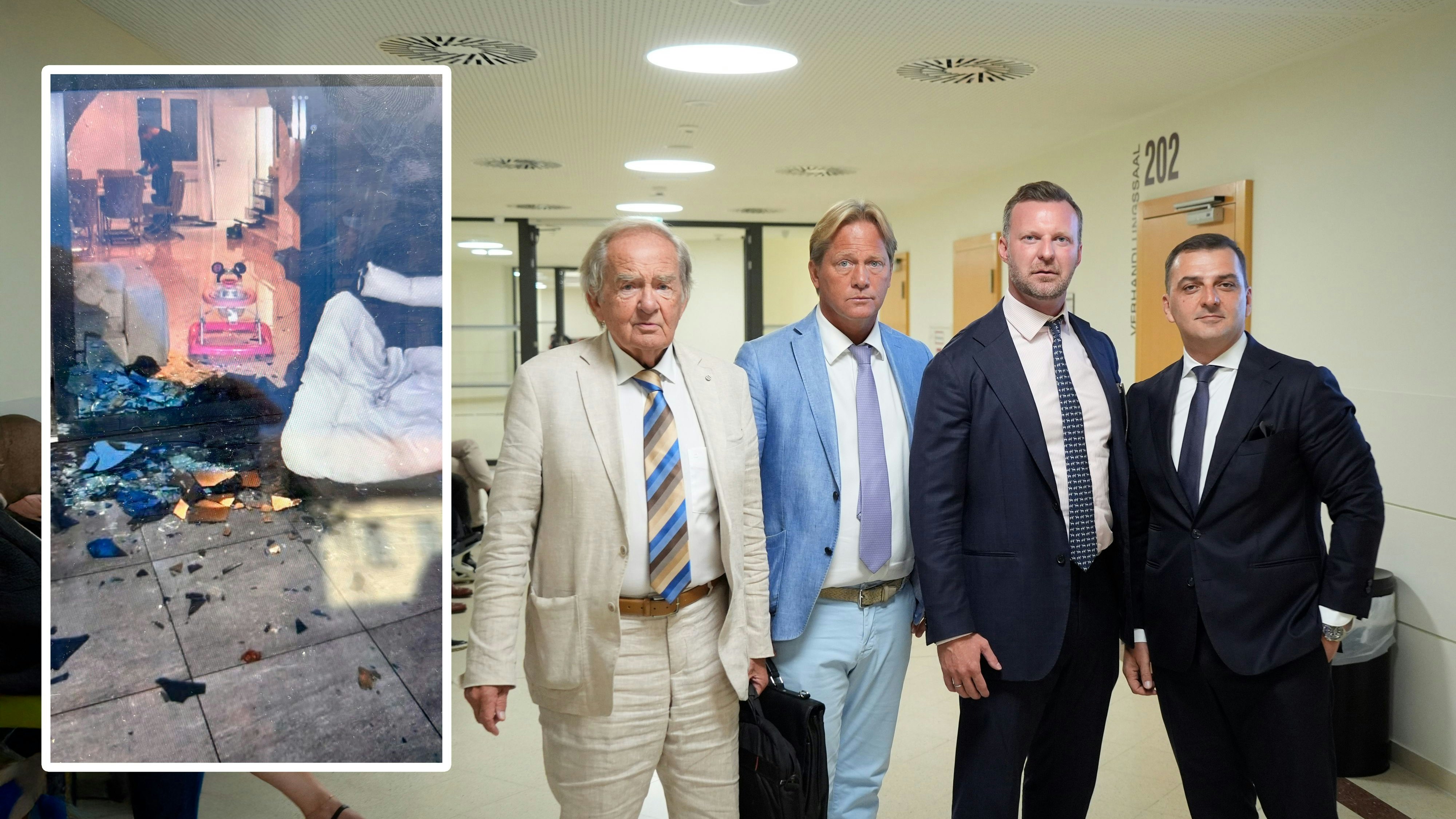 Aufgesprengte Villa der Balkan-Bande; die Anwälte Peter und Alexander Philipp, Philipp Wolm und Mirsad Musliu machten vor Gericht gute Figur.