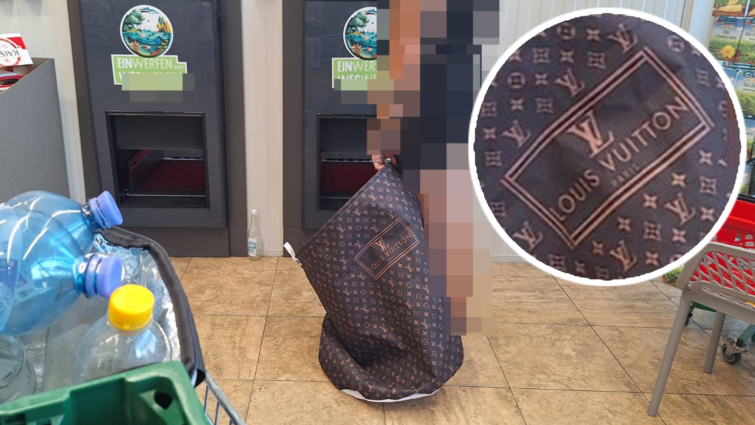 Dieser Pfandbeutel im Louis-Vuitton-Look sorgte bei der Pfandrückgabe für Aufsehen.