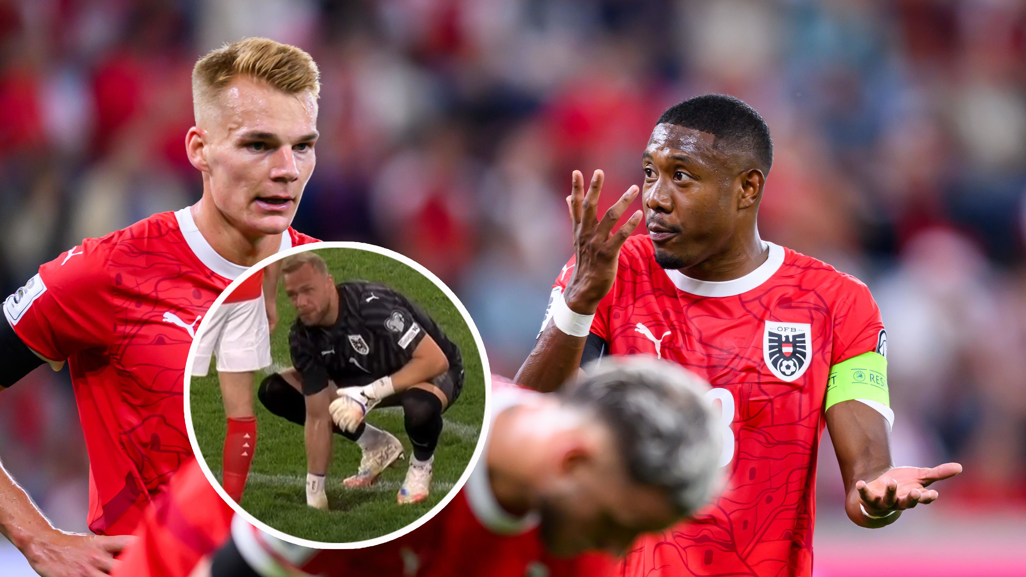 Philipp Lienhart und David Alaba rätseln über das Linz-Loch, Alex Schlager half tatkräftig mit.