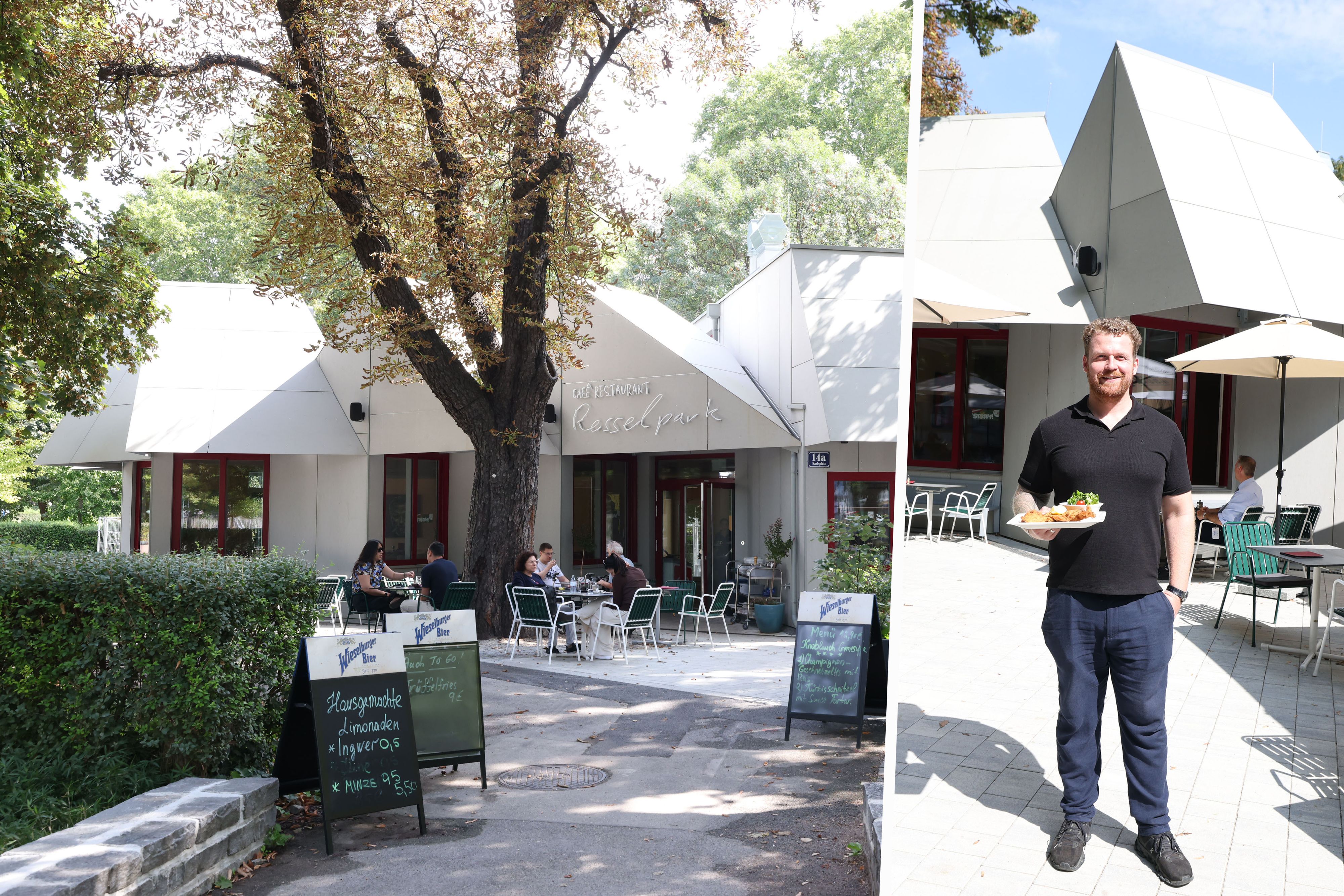 Neues Gesicht am Karlsplatz – Das Café-Restaurant Resselpark lockt nach dem Umbau mit modernem Look, großem Gastgarten und Wiener Klassikern.