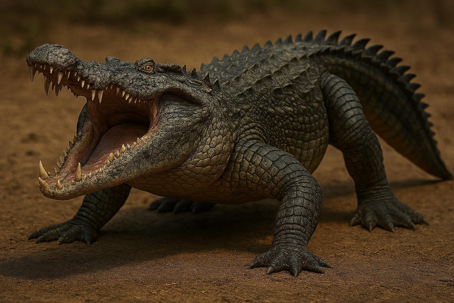 Schlecht gelaunter (Ur-)Zeitgenosse: So stellt sich die KI das Monster-Krokodil K. atrox vor.