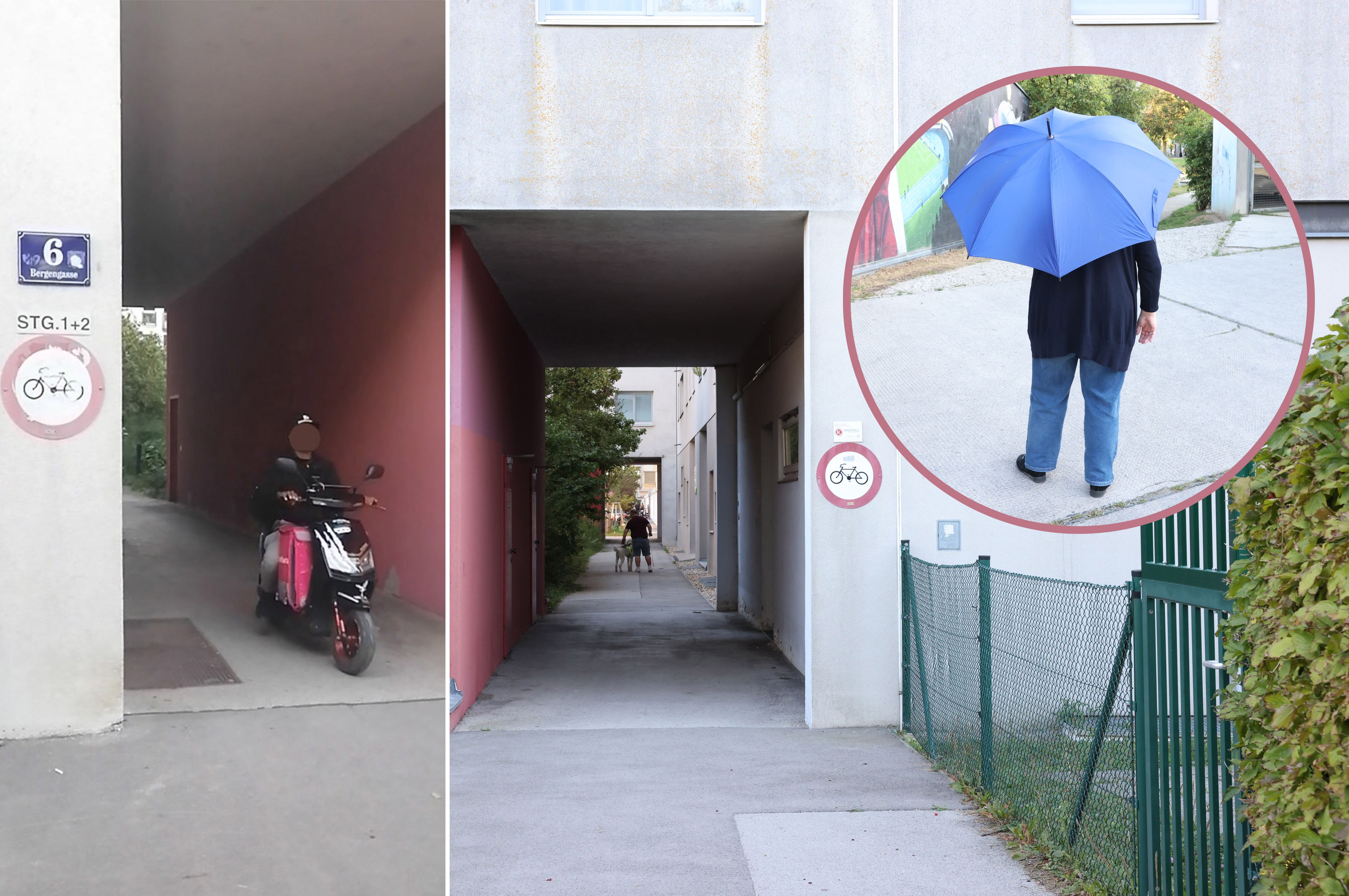 Gabi S. (r.) ärgert sich über die Essenslieferanten, die den Gehweg als Durchfahrt benützen.