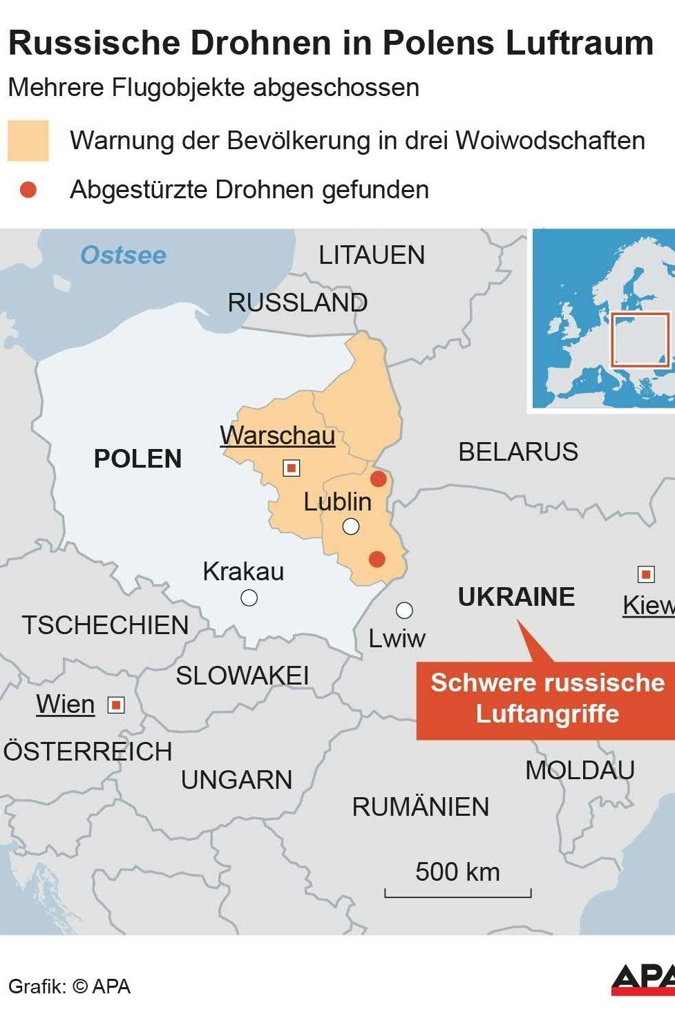 Die Karte zeigt die betroffene Region des Angriffs 