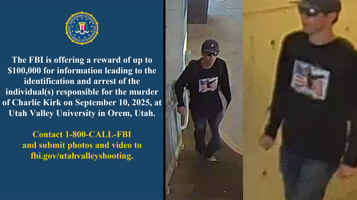 Mit diesem Foto sucht das FBI nach einer Person, die im Zusammenhang mit dem Attentat auf Charlie Kirk stehen könnte.