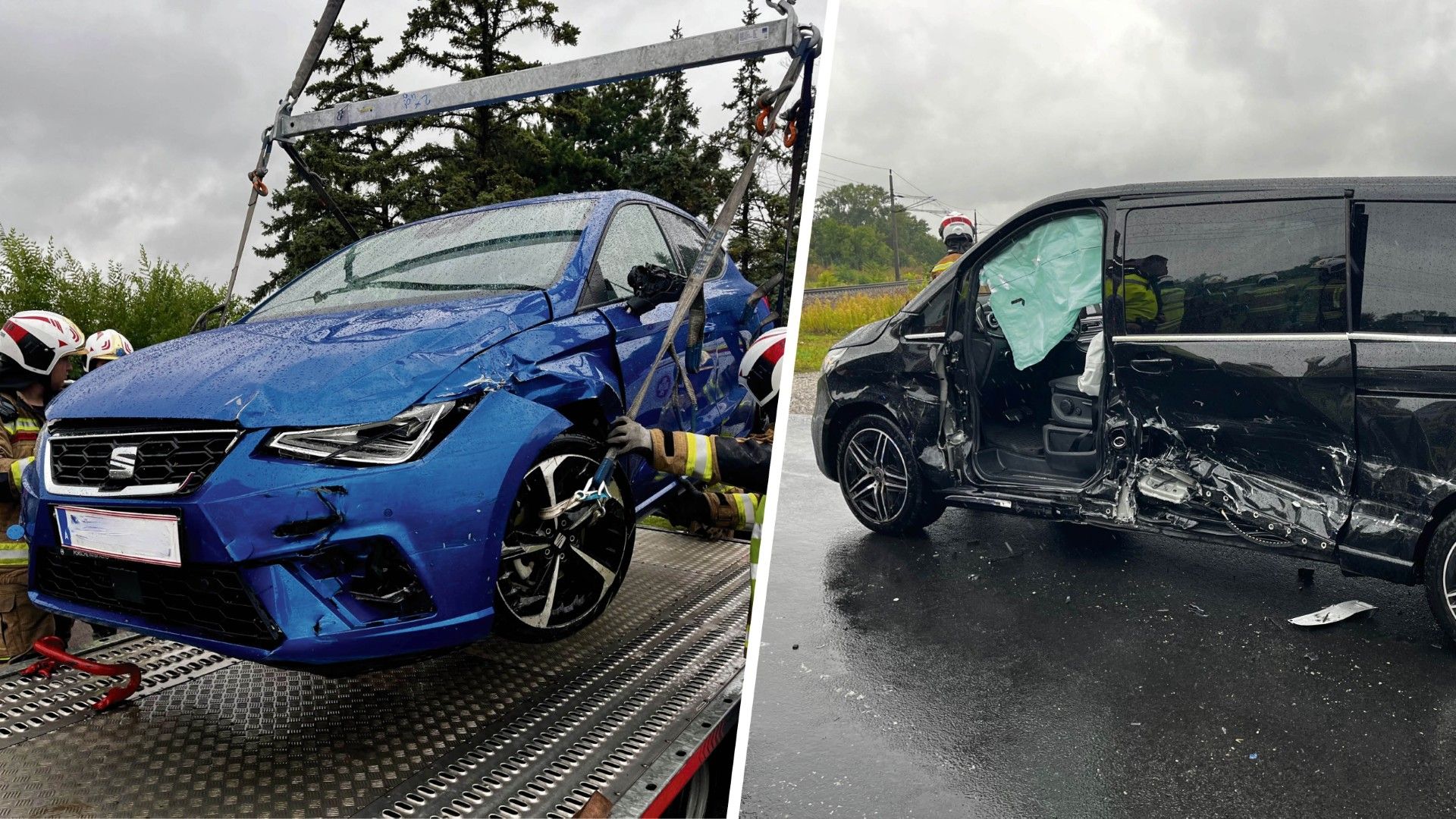 In Baden kollidierte ein Pkw seitlich gegen einen Kleinbus.