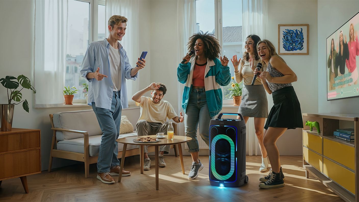 Party-Lautsprecher für unterwegs: Samsung präsentiert einen neuen Sound Tower.