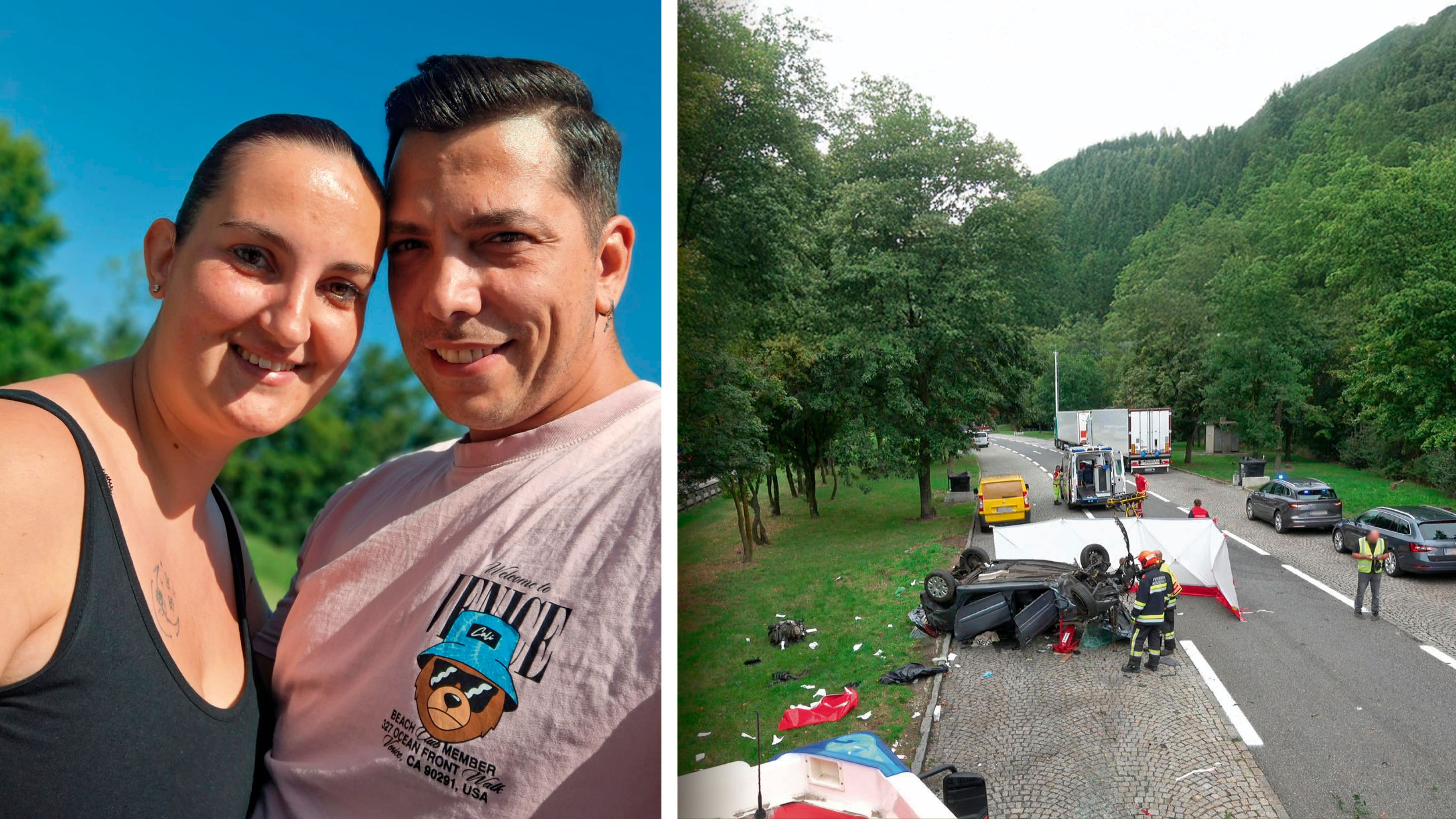 Verlobte mit Unfallopfer (l.); der junge Familienvater starb bei Verkehrsunfall (r.)