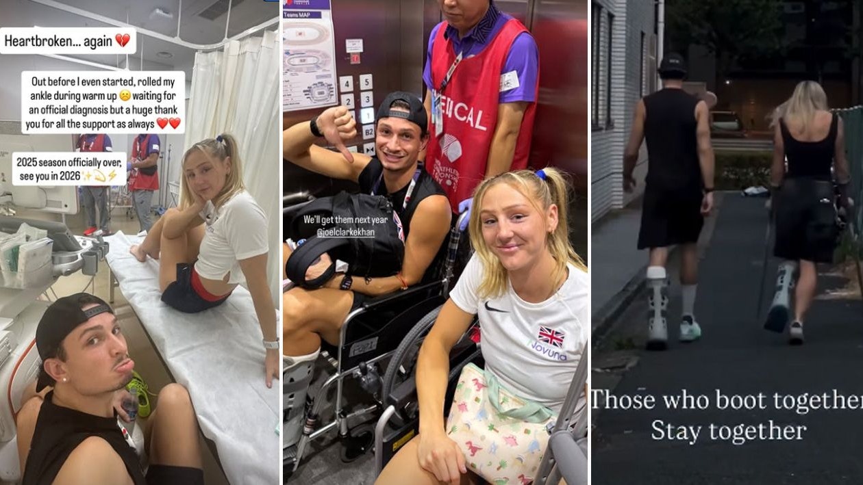 Molly Cauldry und ihr Freund, Hochspringer Joel Clarke-Khan, verpassen die WM nun beide verletzt und mit Stützschuh.