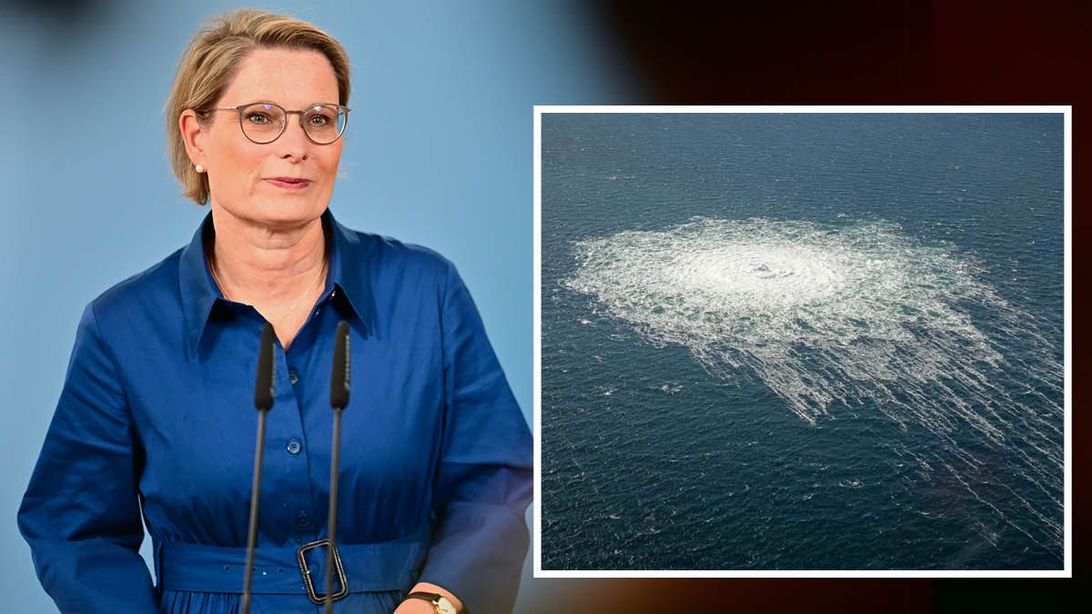 Stefanie Hubig, Deutschlands SPD-Justizministerin, verkündet die Verhaftung des Drahtziehers. Rechts: Die Unterwasser-Explosion.