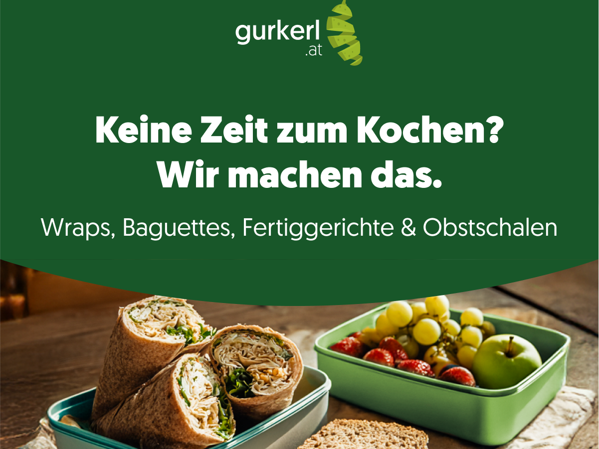 Wenn mal keine Zeit da ist, um Frühstück selbst zu bereiten - Gurkerl steht bereit mit frischen Lebensmitteln und Gerichten.
