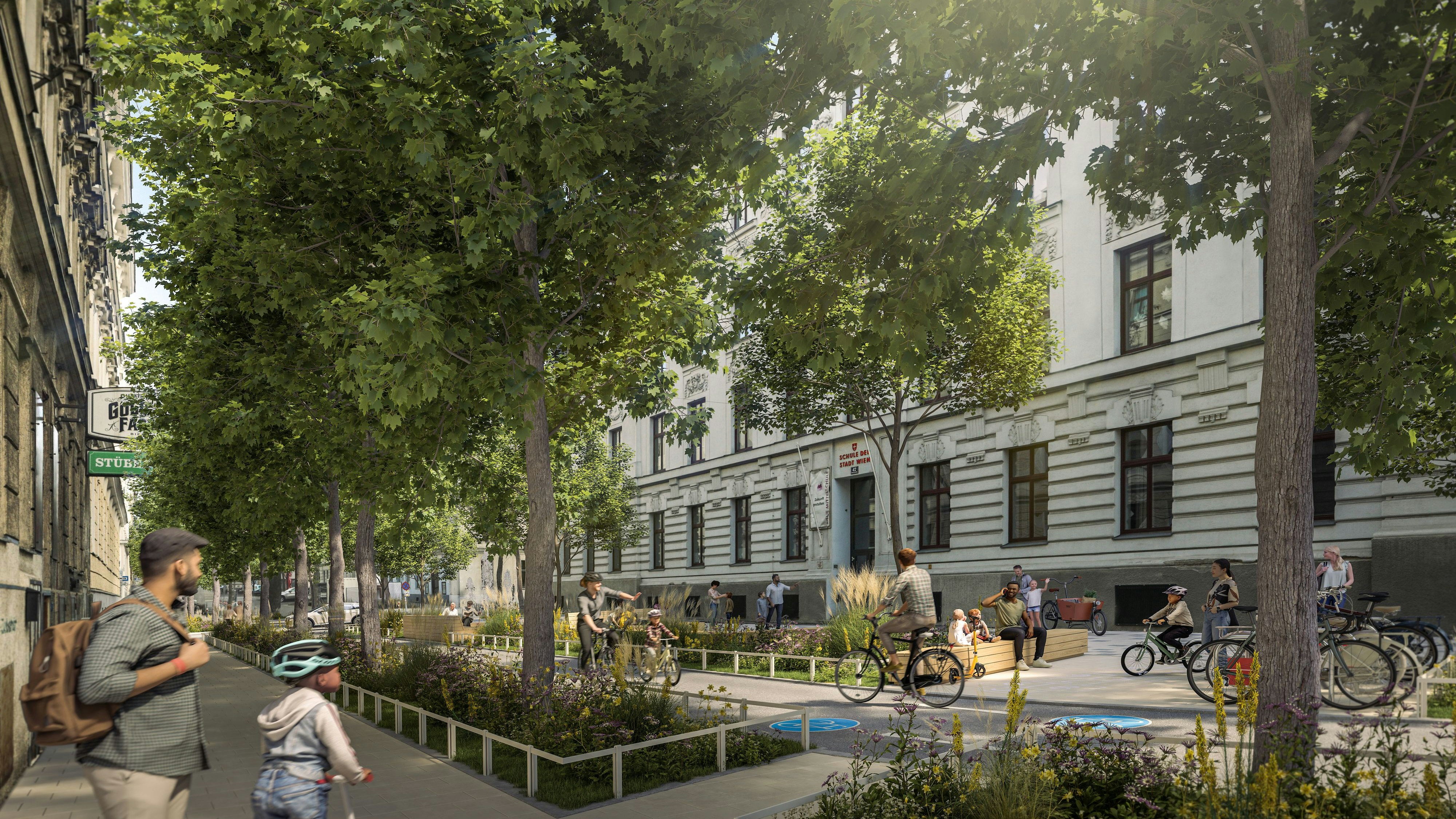 Umgestaltete Meiselstraße im 14. Wiener Bezirk