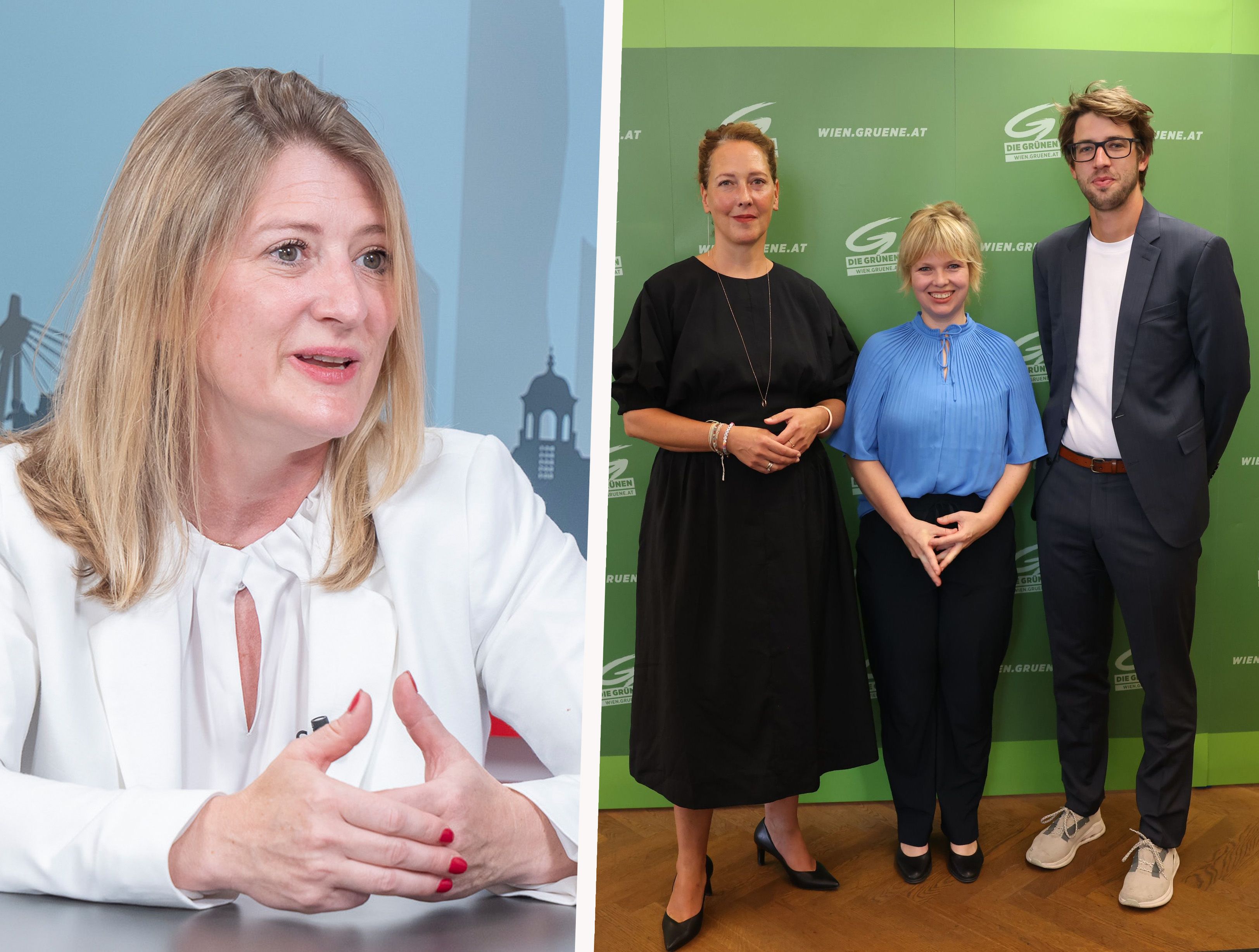 Parteivorsitzende Grüne Wien, Judith Pühringer, Bildungssprecherin Julia Malle und Bildungssprecher Felix Stadler (v.l.)