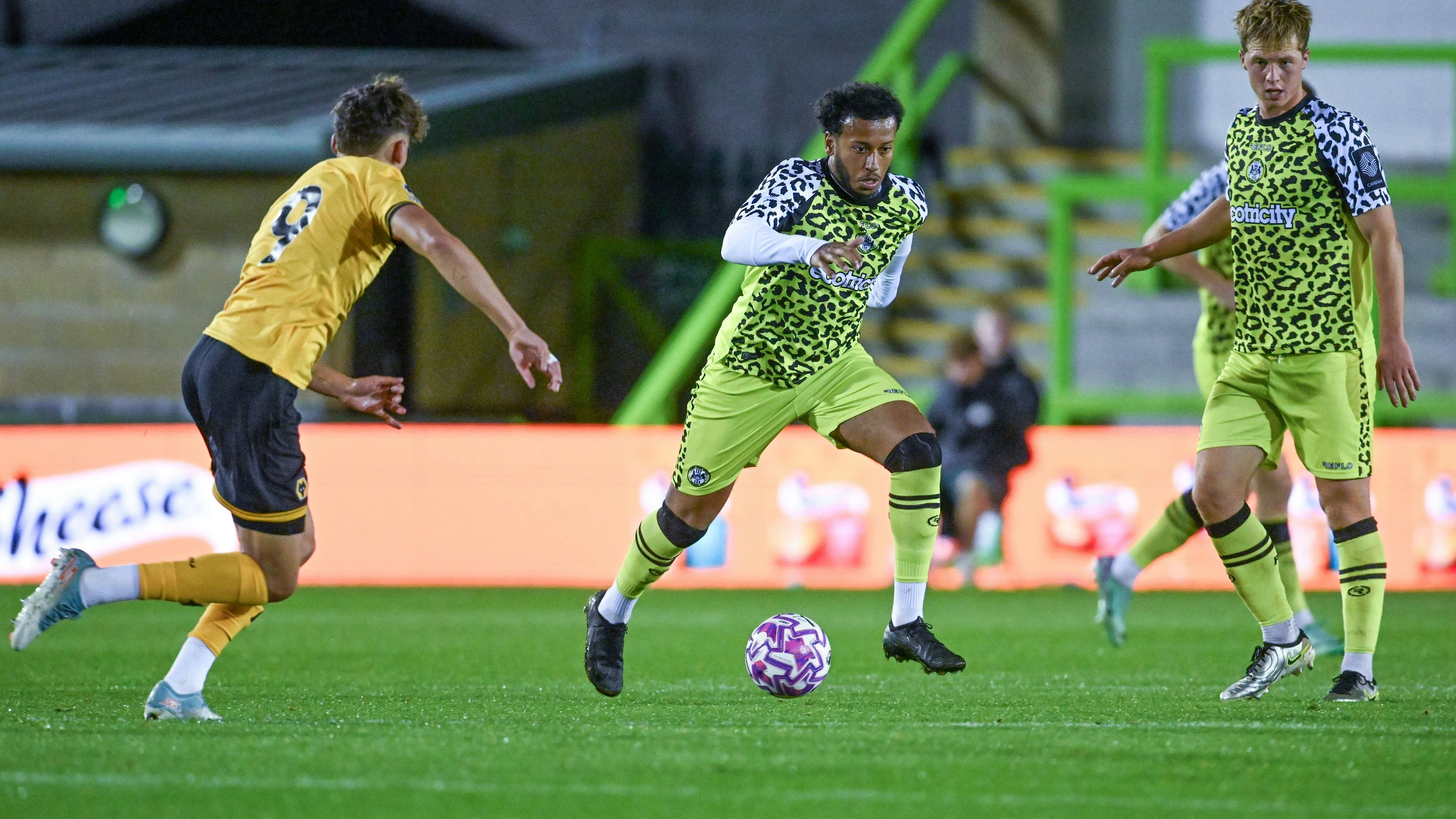 Forest Green Rovers v U21, U 21 Wolverhampton Wanderers National League Cup 16/09/2025. Forest Green Rovers midfielder Jayden Clarke 14 runs with the ball during the National League Cup match between Forest Green Rovers and U21 Wolverhampton Wanderers at the The Bolt New Lawn, Forest Green, United Kingdom on 16 September 2025. Editorial use only , Copyright: xWaynexTuckwellx PSI-22790-0206