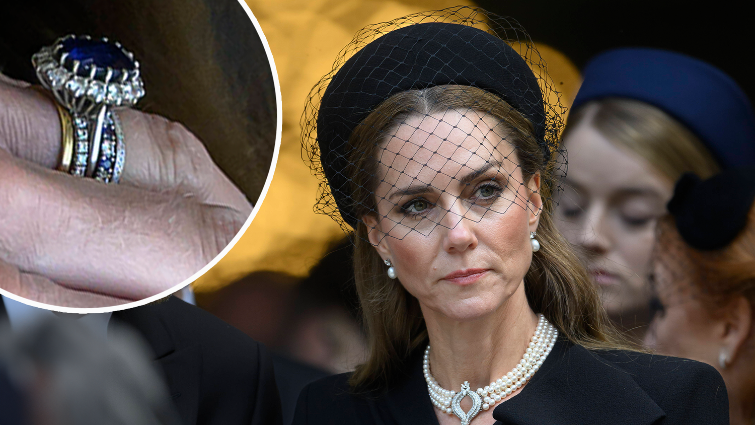 Bei der Beerdigung von Herzogin Katherine wurde Prinzessin Kate mit gleich fünf Ringe am selben Finger fotografiert.