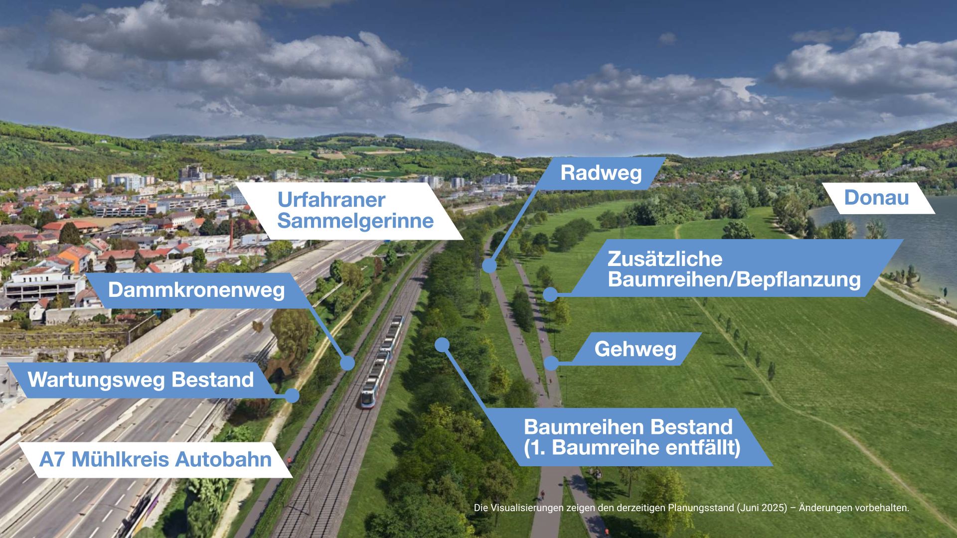 Der aktuelle Planungsstand für die Strecke zwischen Donau und A7 in Urfahr.