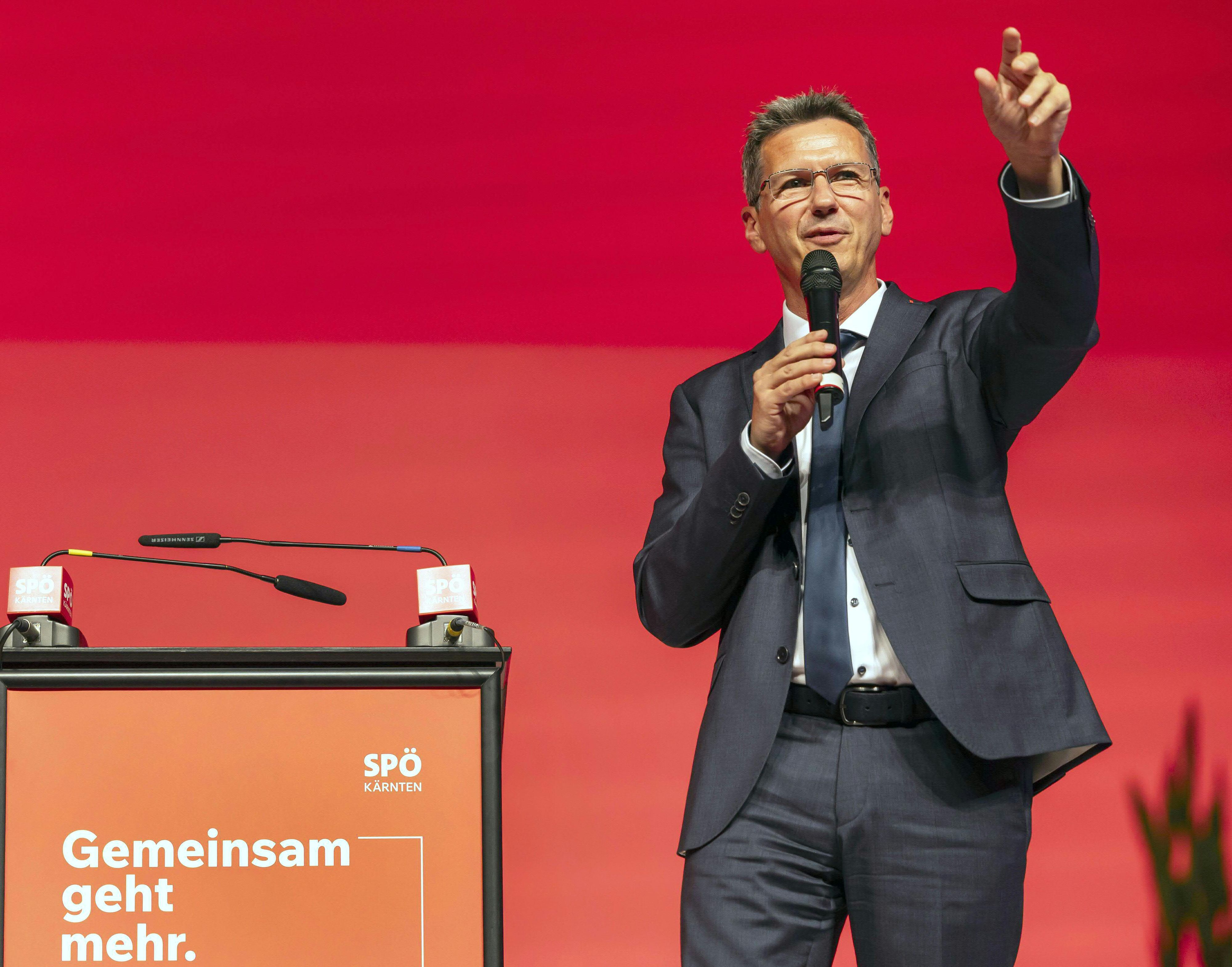 Landesrat Daniel Fellner (SPÖ) beim Ordentlichen Parteitag der SPÖ Kärnten mit der Neuwahl des Parteivorsitzenden und Entscheidung über die Nachfolge von Peter Kaiser am Samstag, dem 20. September 2025.