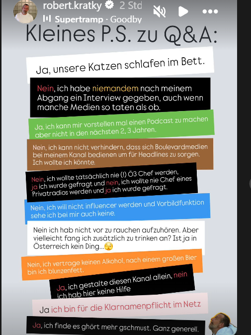 Robert Kratky beantwortete Fragen auf Instagram