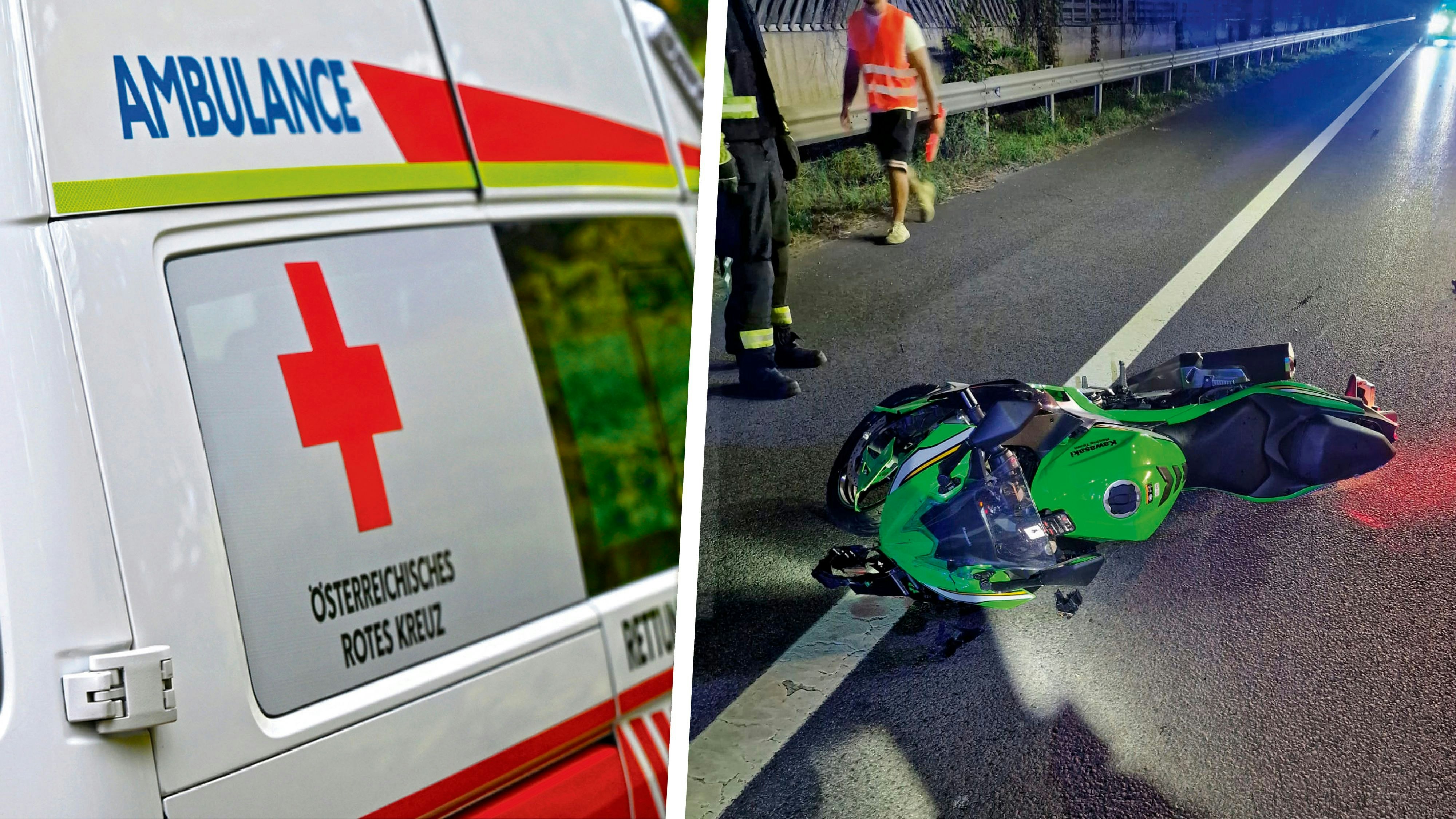 Das Rote Kreuz trauert um Thomas (20); das Unfallbike auf der A2 (r.)