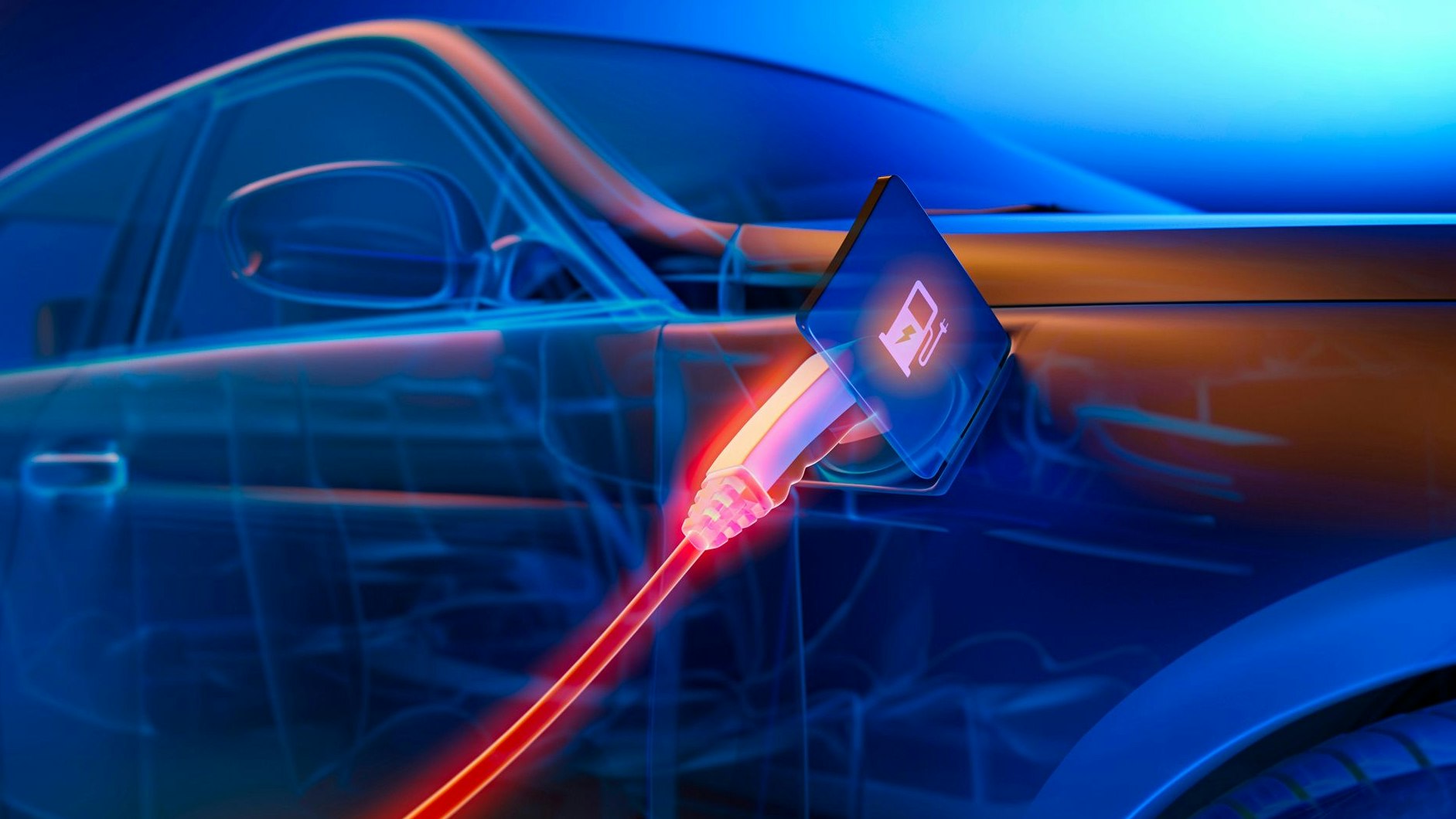 Electric Car Charging At Power Station - New alternative power energy concept