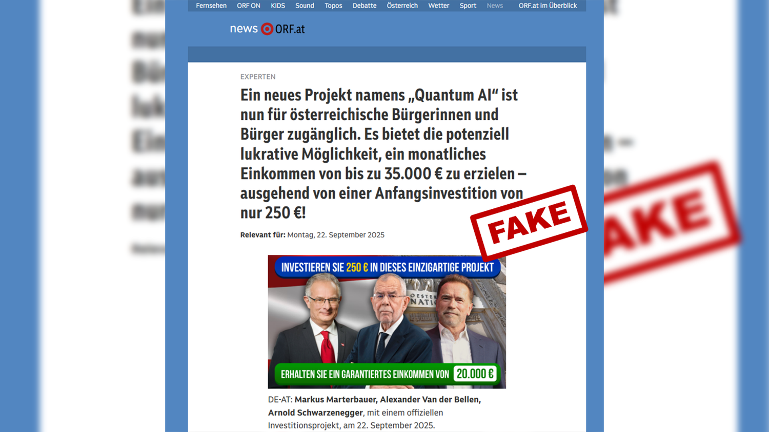 So sieht die Fake Webseite aus.