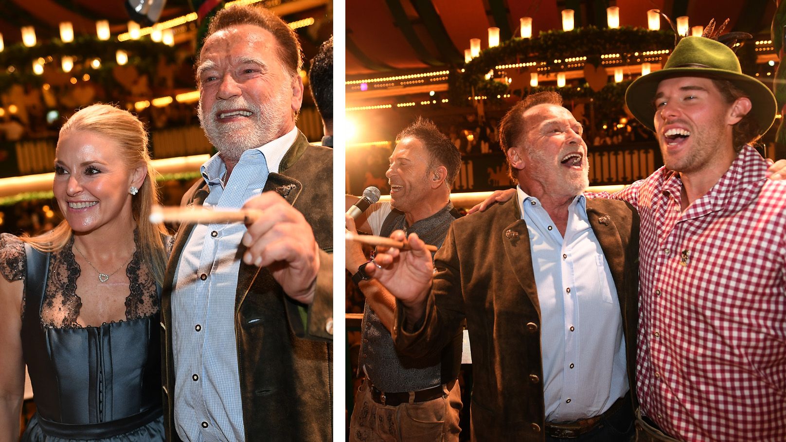 Schwarzenegger kam mit Freundin Heather und Sohn Christopher nach München.