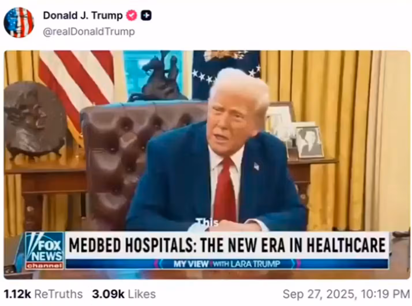 Der Post, in dem Trump den Beginn einer neuen Ära der US-Gesundheitsversorgung verspricht, wurde bereits gelöscht.